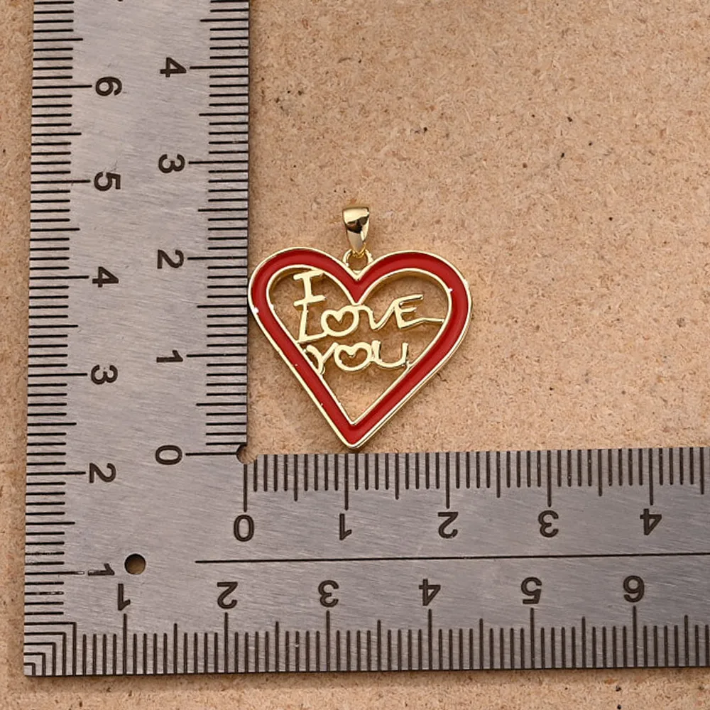 1 Pc/Package Copper 18K Gold Plated Polished Letter Red Heart Pendant display picture 3