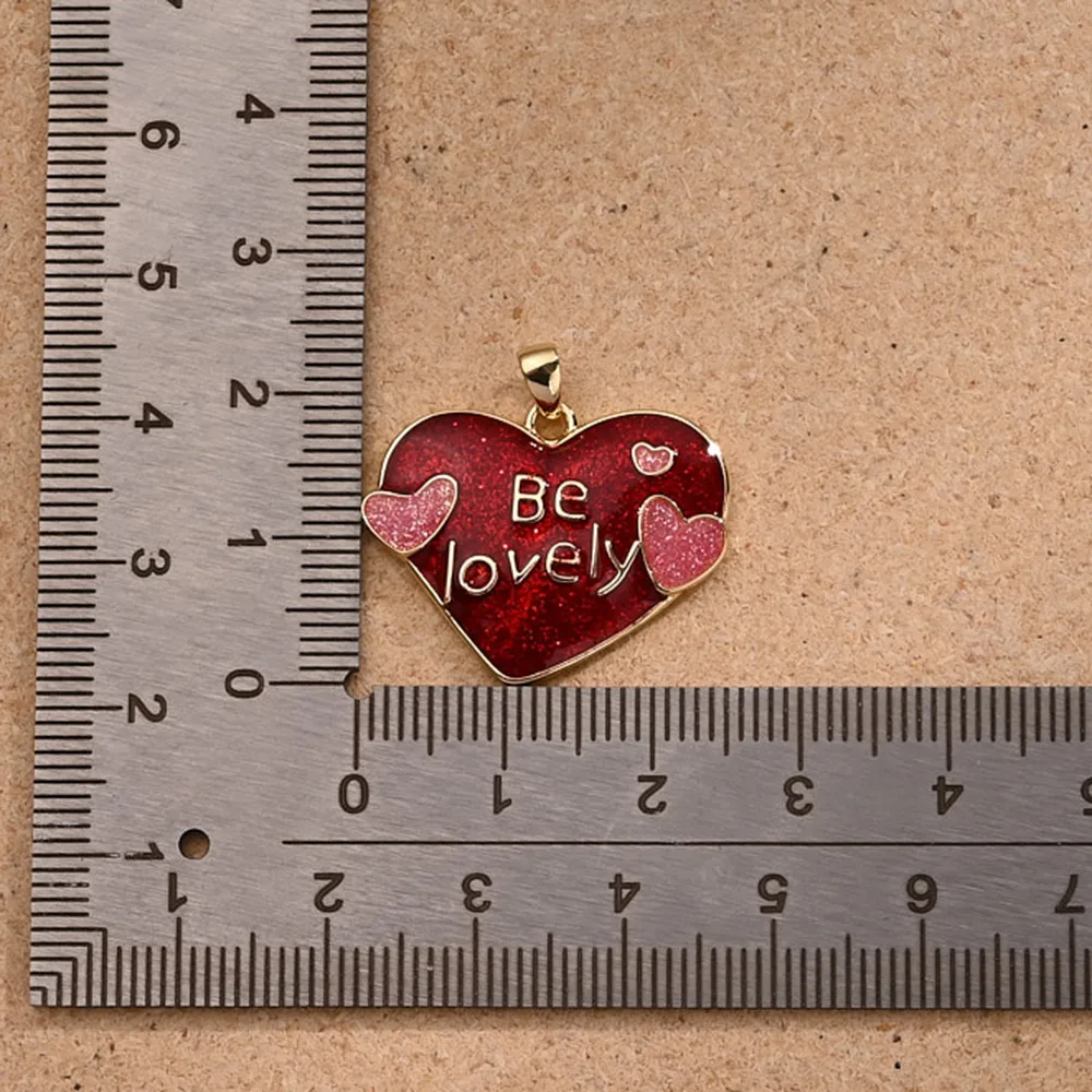1 Pc/Package Copper 18K Gold Plated Polished Letter Red Heart Pendant display picture 2