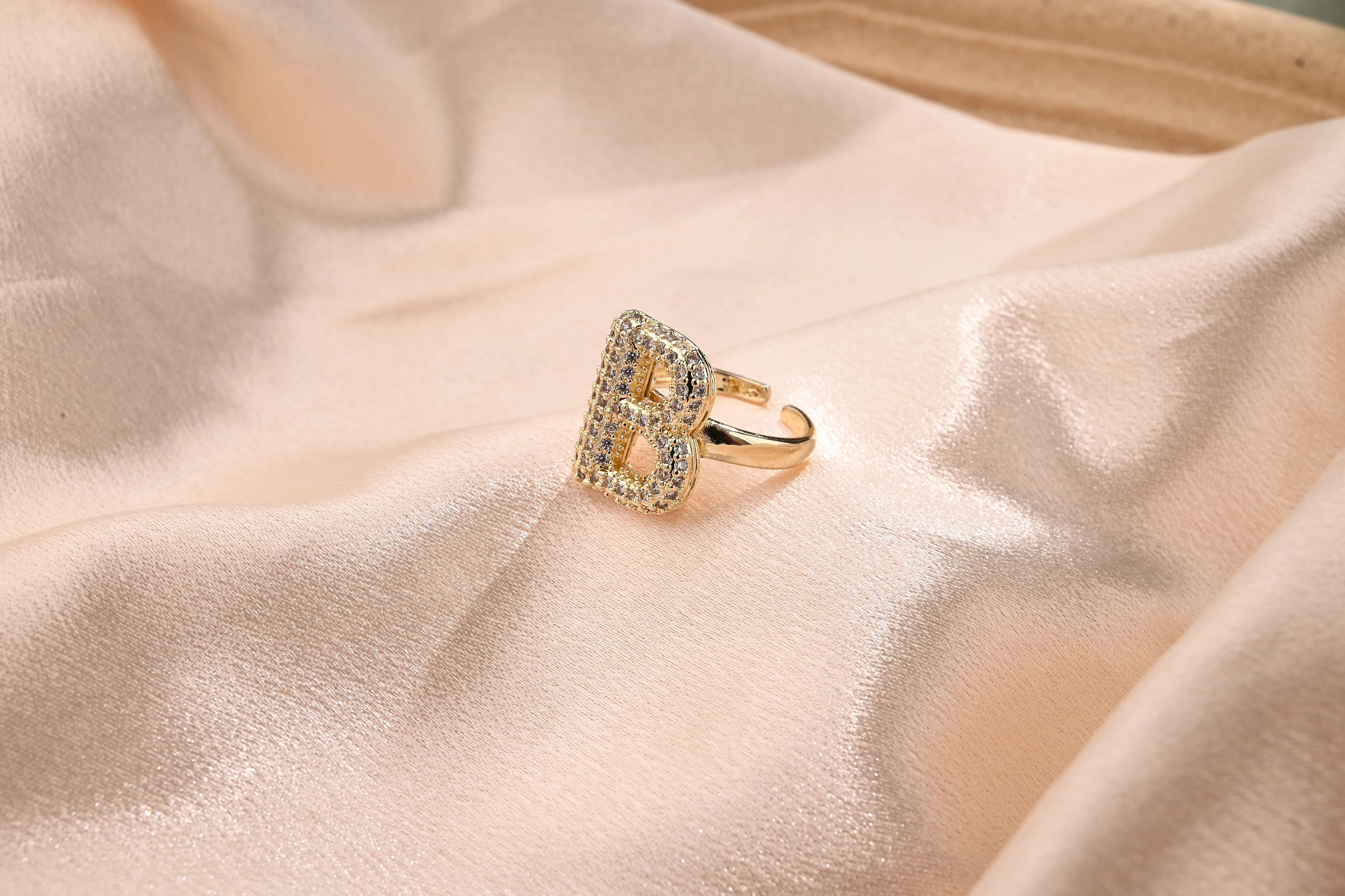 Letter Casual Vacation Zircon Copper 18K Gold Plated Rings Polishing Inlay display picture 4