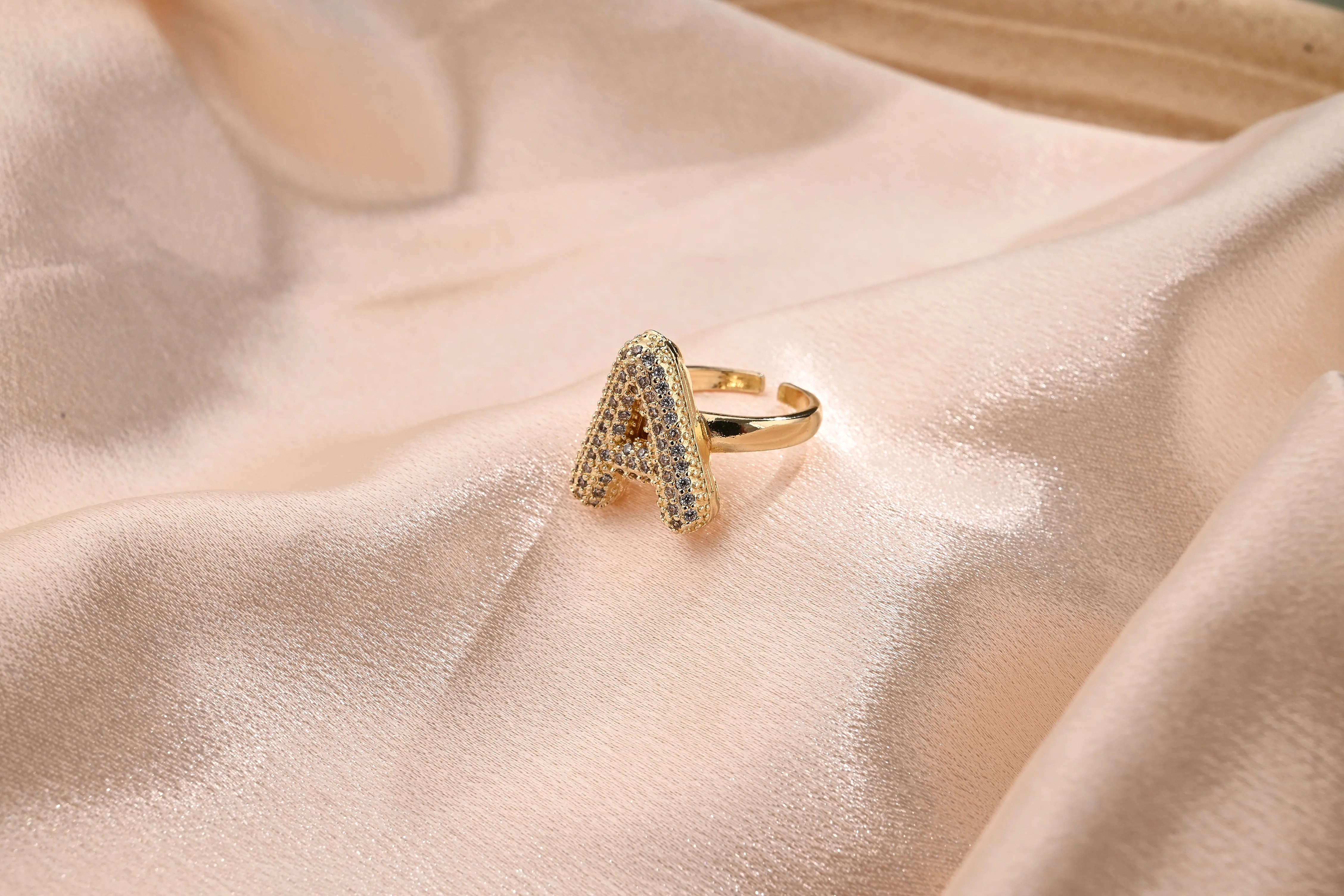 Letter Casual Vacation Zircon Copper 18K Gold Plated Rings Polishing Inlay display picture 3