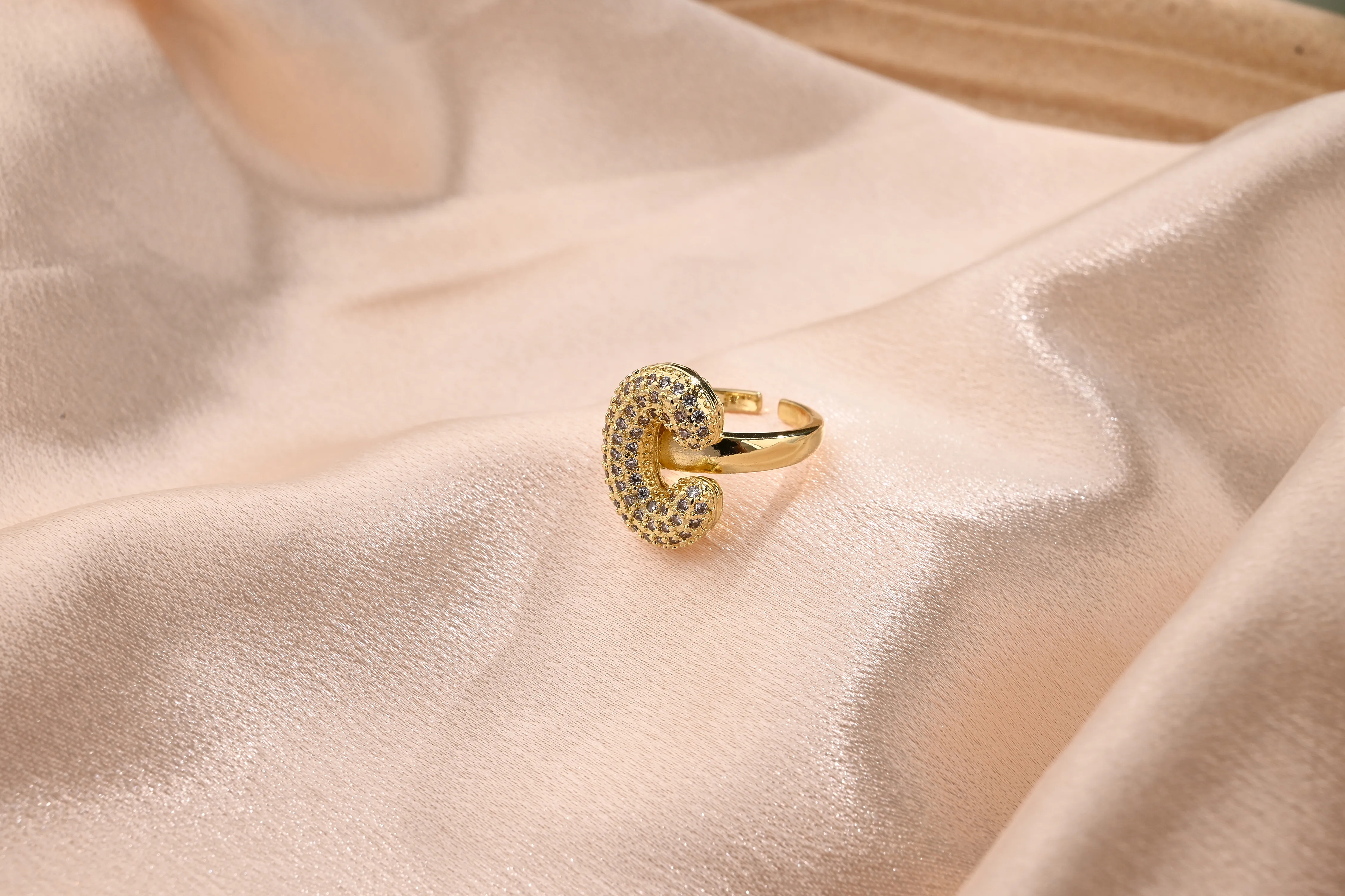 Letter Casual Vacation Zircon Copper 18K Gold Plated Rings Polishing Inlay display picture 5