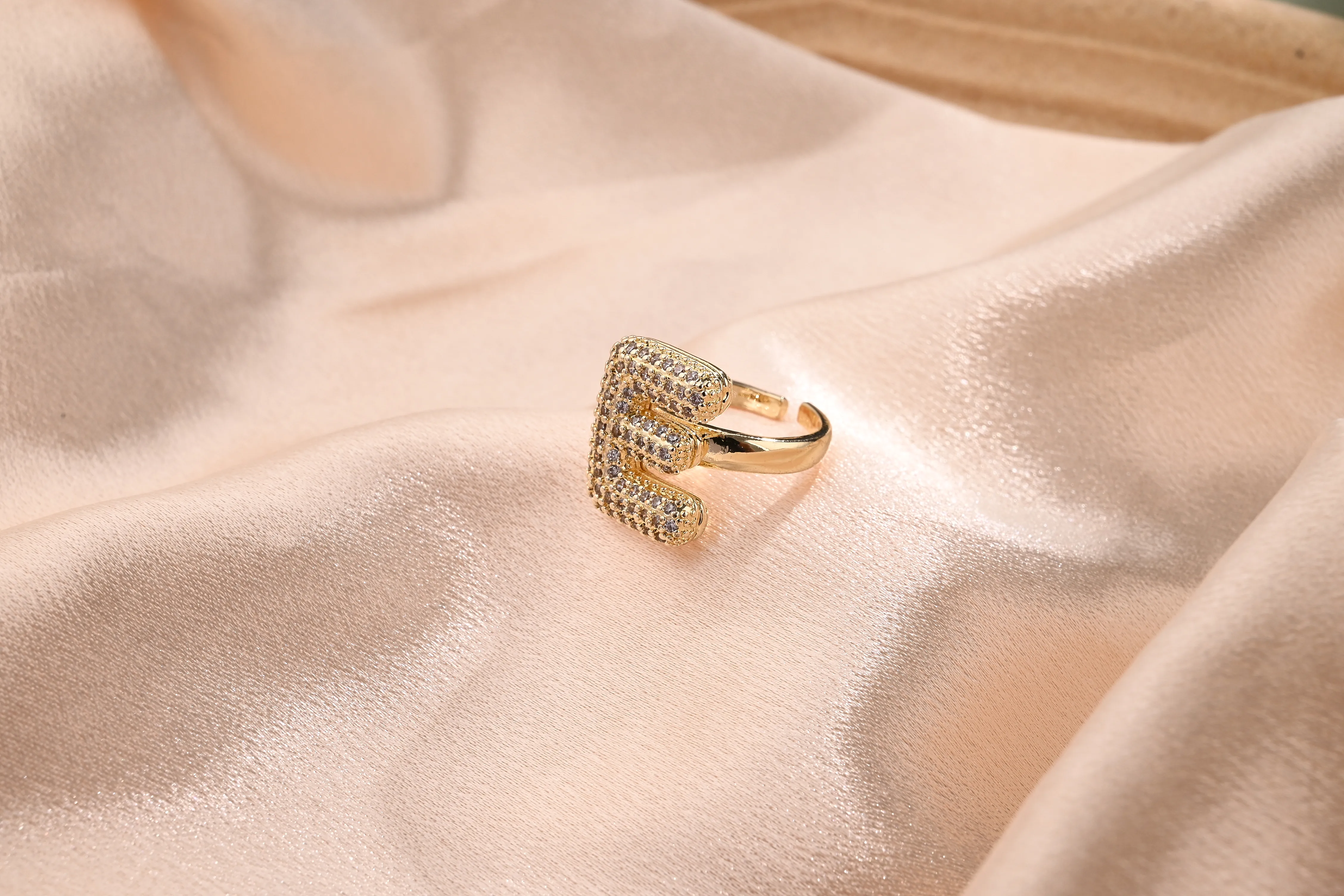 Letter Casual Vacation Zircon Copper 18K Gold Plated Rings Polishing Inlay display picture 7