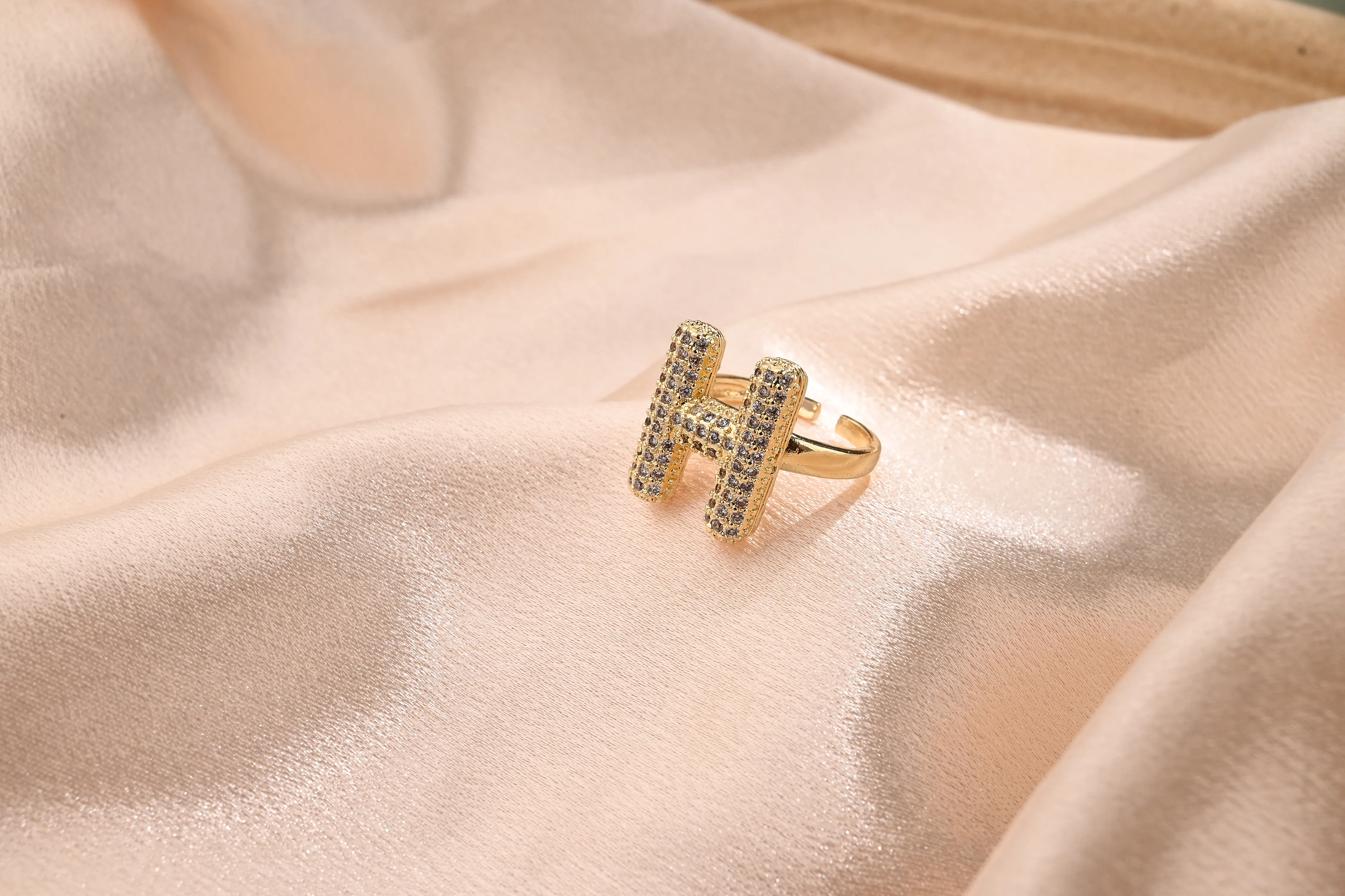 Letter Casual Vacation Zircon Copper 18K Gold Plated Rings Polishing Inlay display picture 10