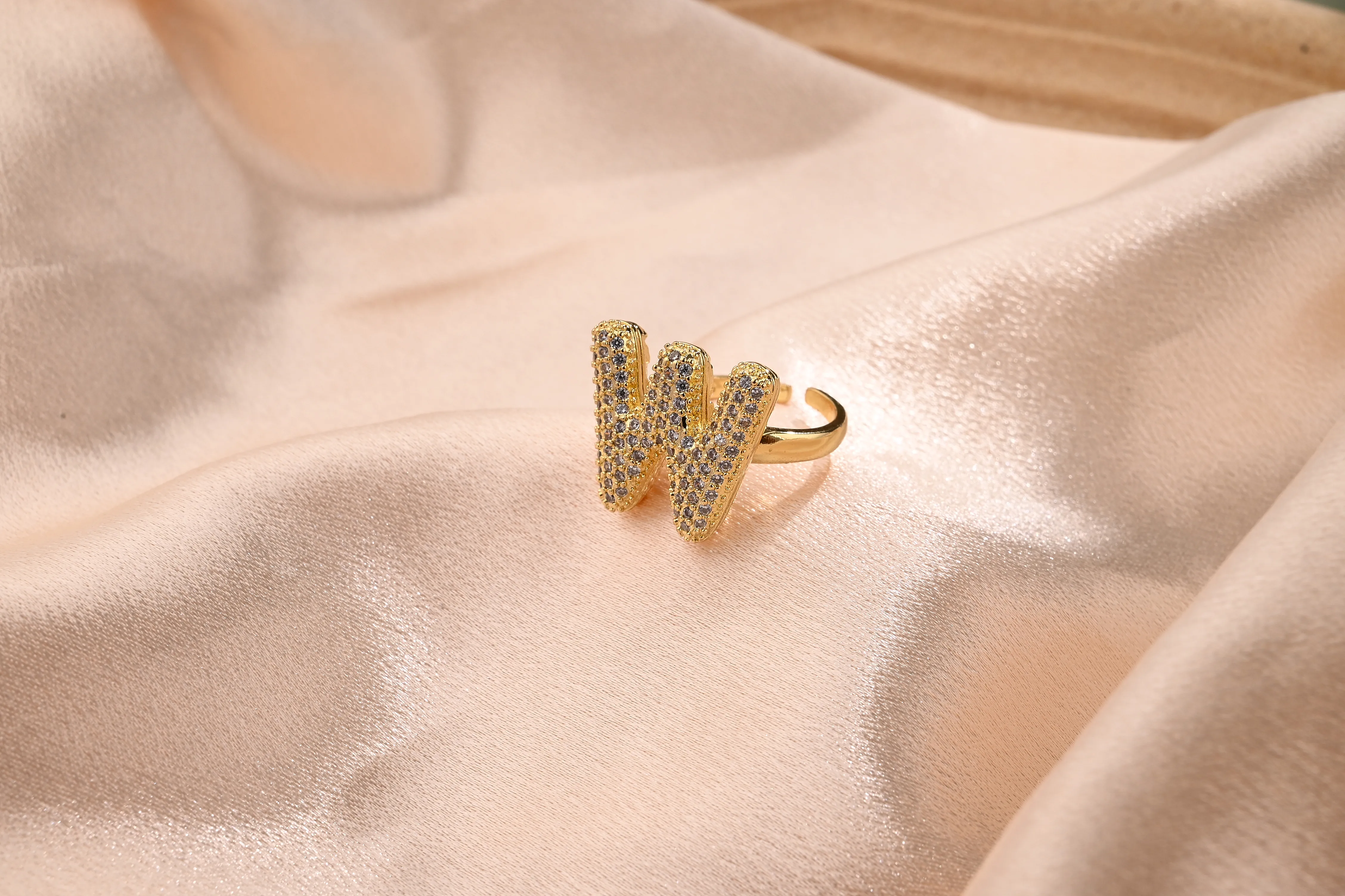 Letter Casual Vacation Zircon Copper 18K Gold Plated Rings Polishing Inlay display picture 25