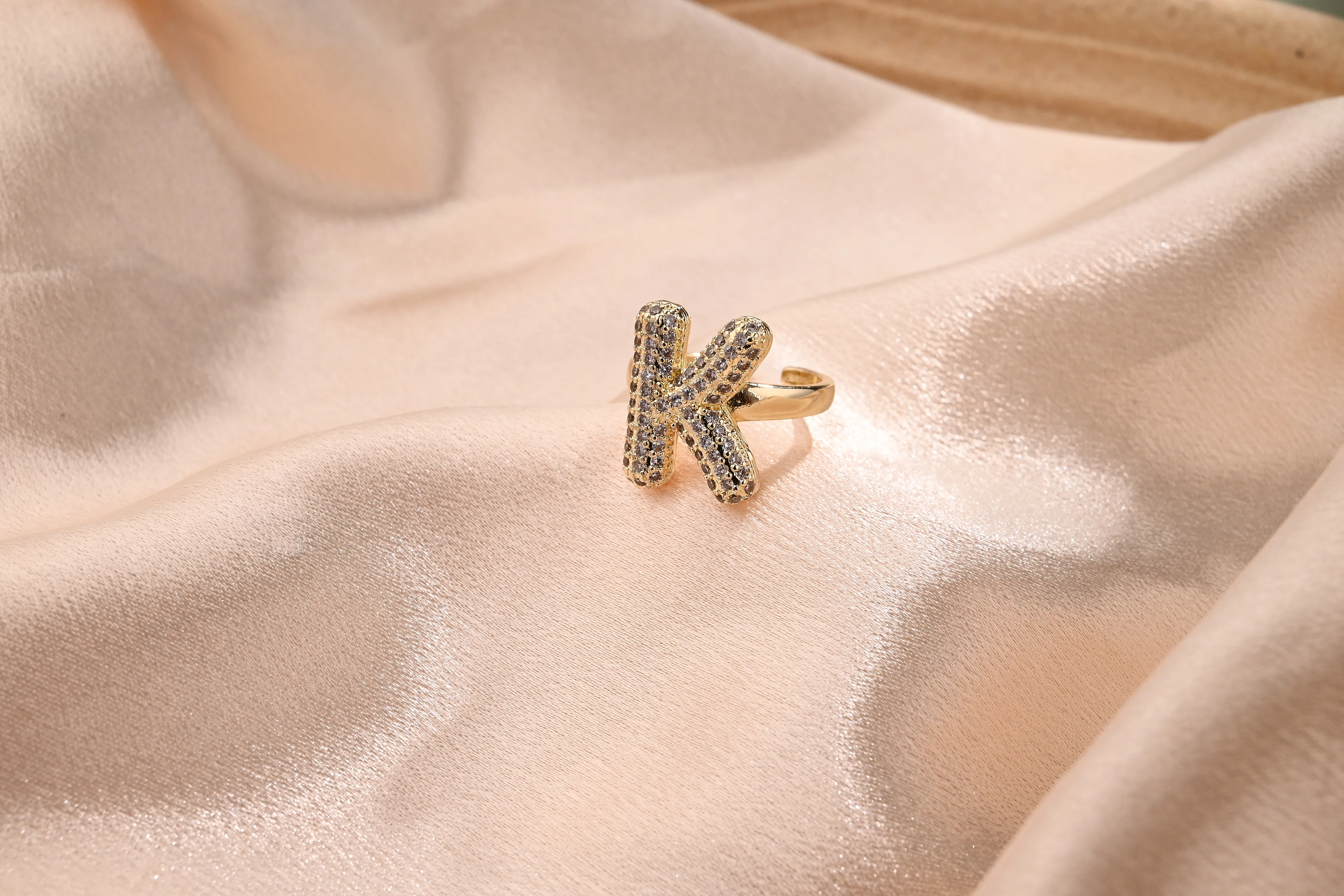 Letter Casual Vacation Zircon Copper 18K Gold Plated Rings Polishing Inlay display picture 13
