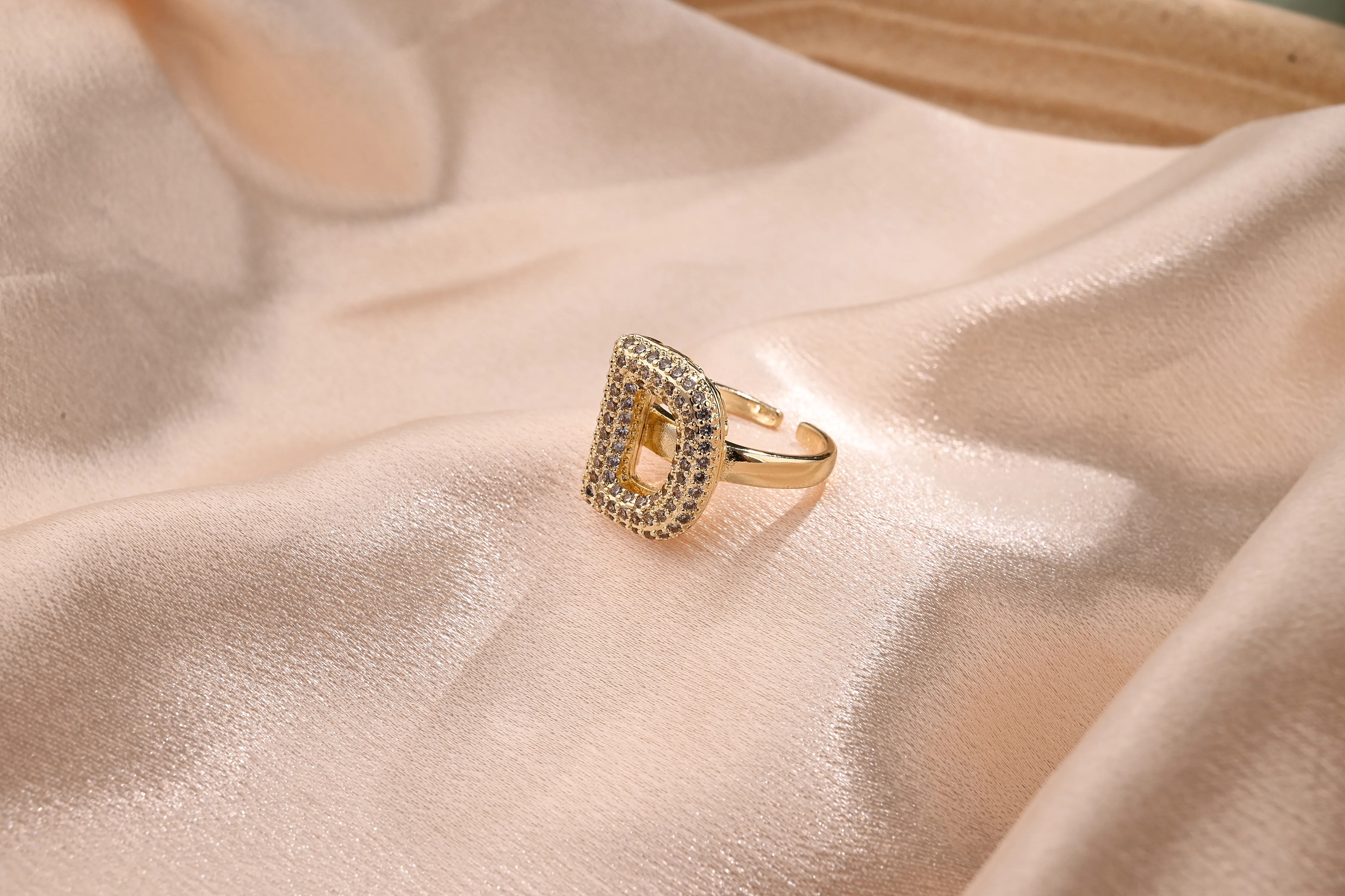 Letter Casual Vacation Zircon Copper 18K Gold Plated Rings Polishing Inlay display picture 6