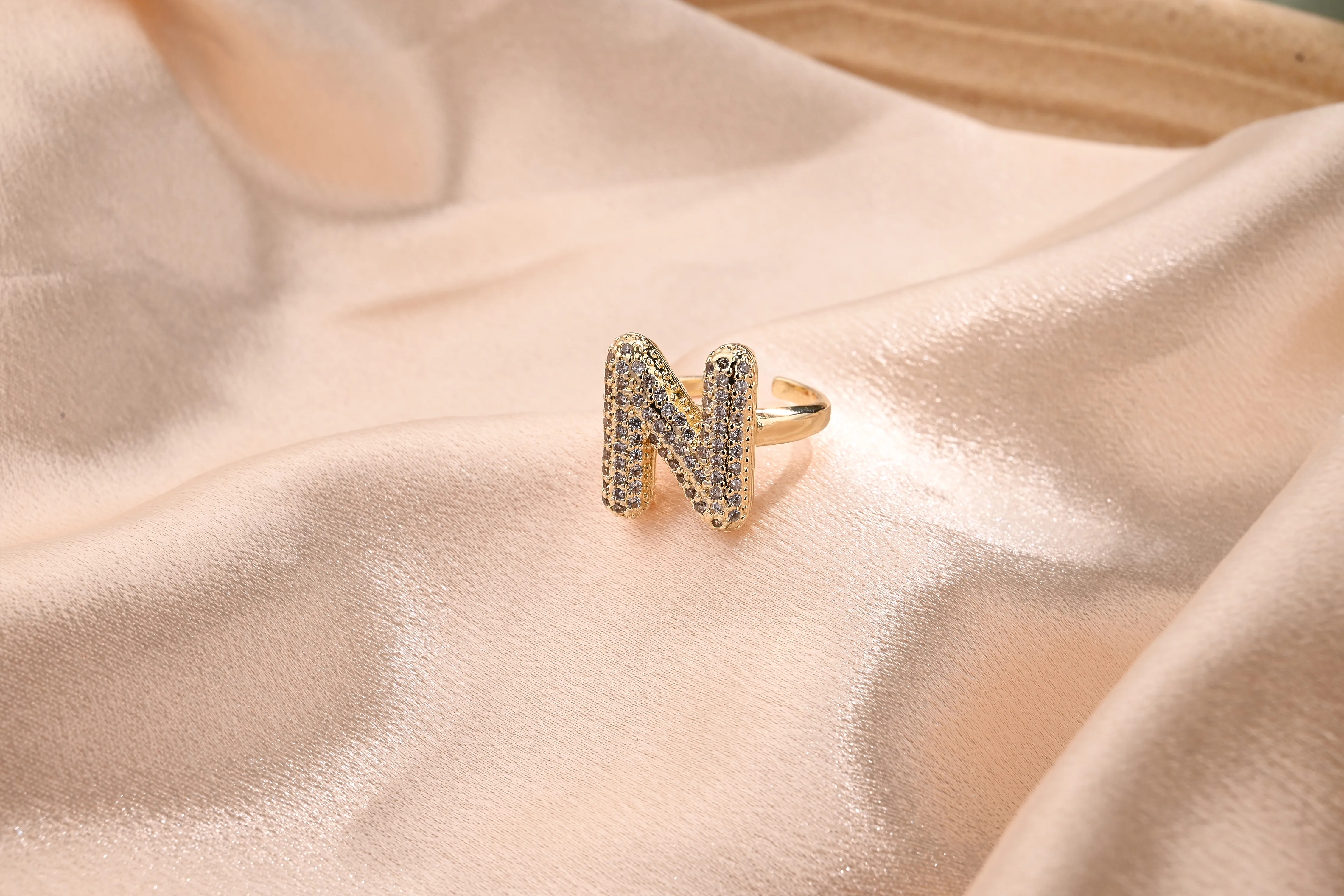 Letter Casual Vacation Zircon Copper 18K Gold Plated Rings Polishing Inlay display picture 16