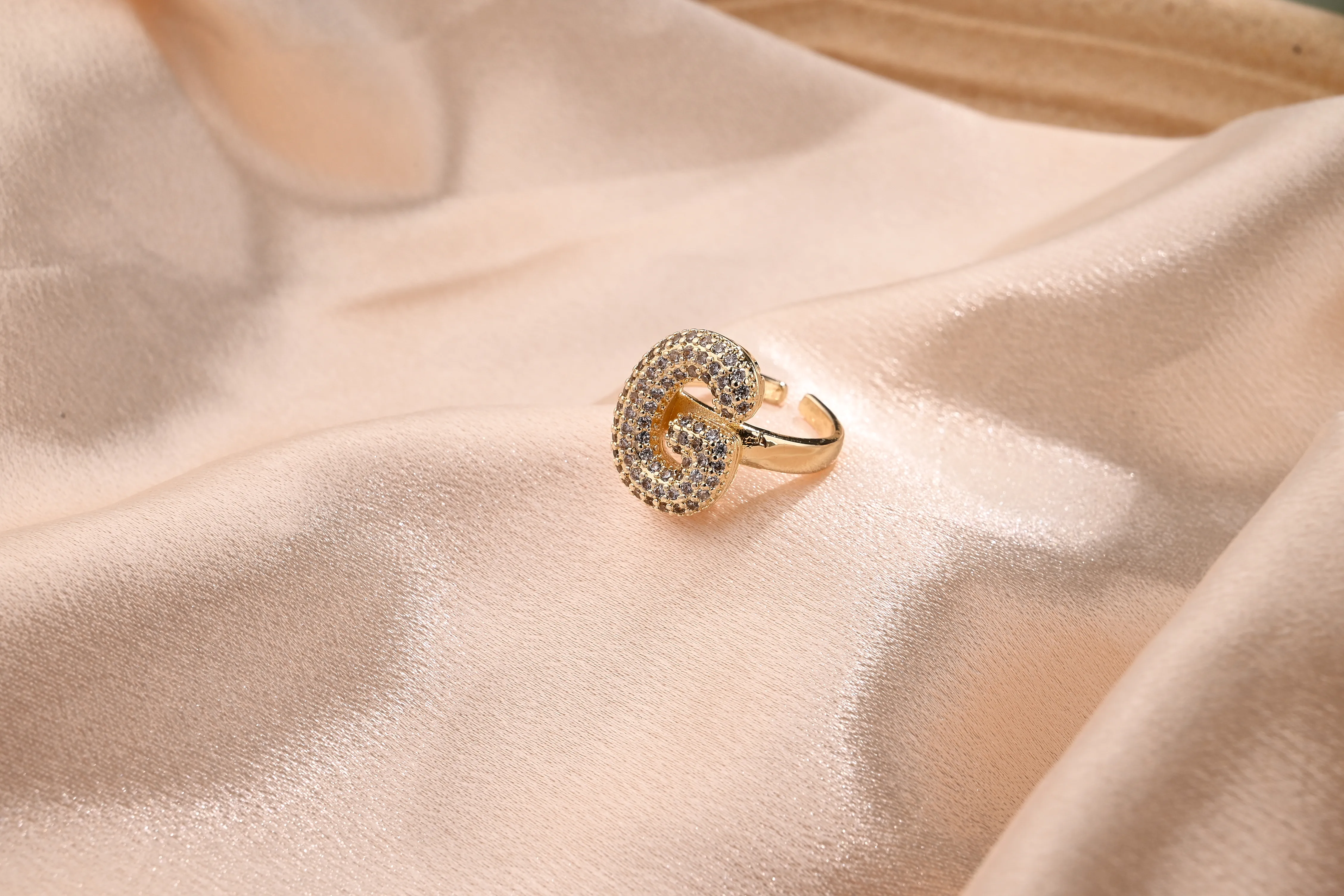 Letter Casual Vacation Zircon Copper 18K Gold Plated Rings Polishing Inlay display picture 9