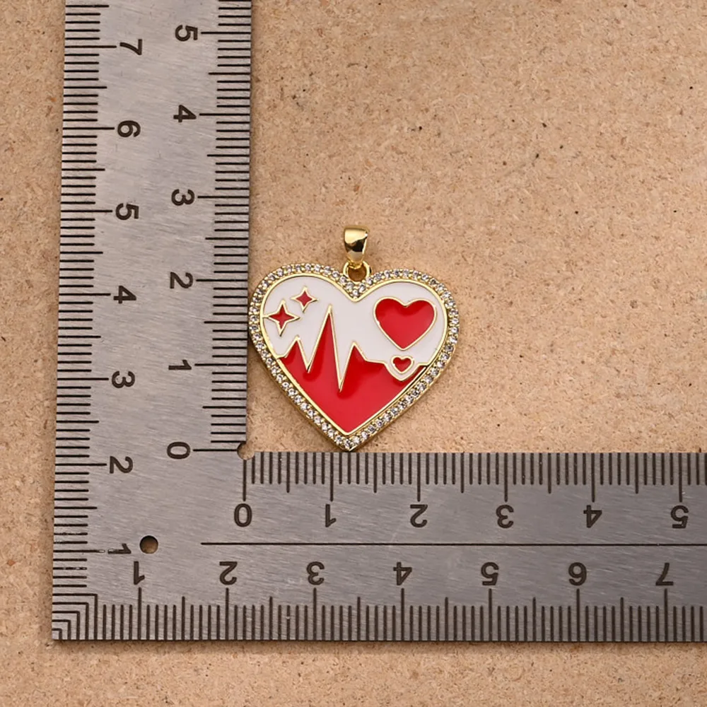 1 Pc/Package Copper 18K Gold Plated Polished Four Eight-Pointed Stars Red Heart Pendant display picture 5