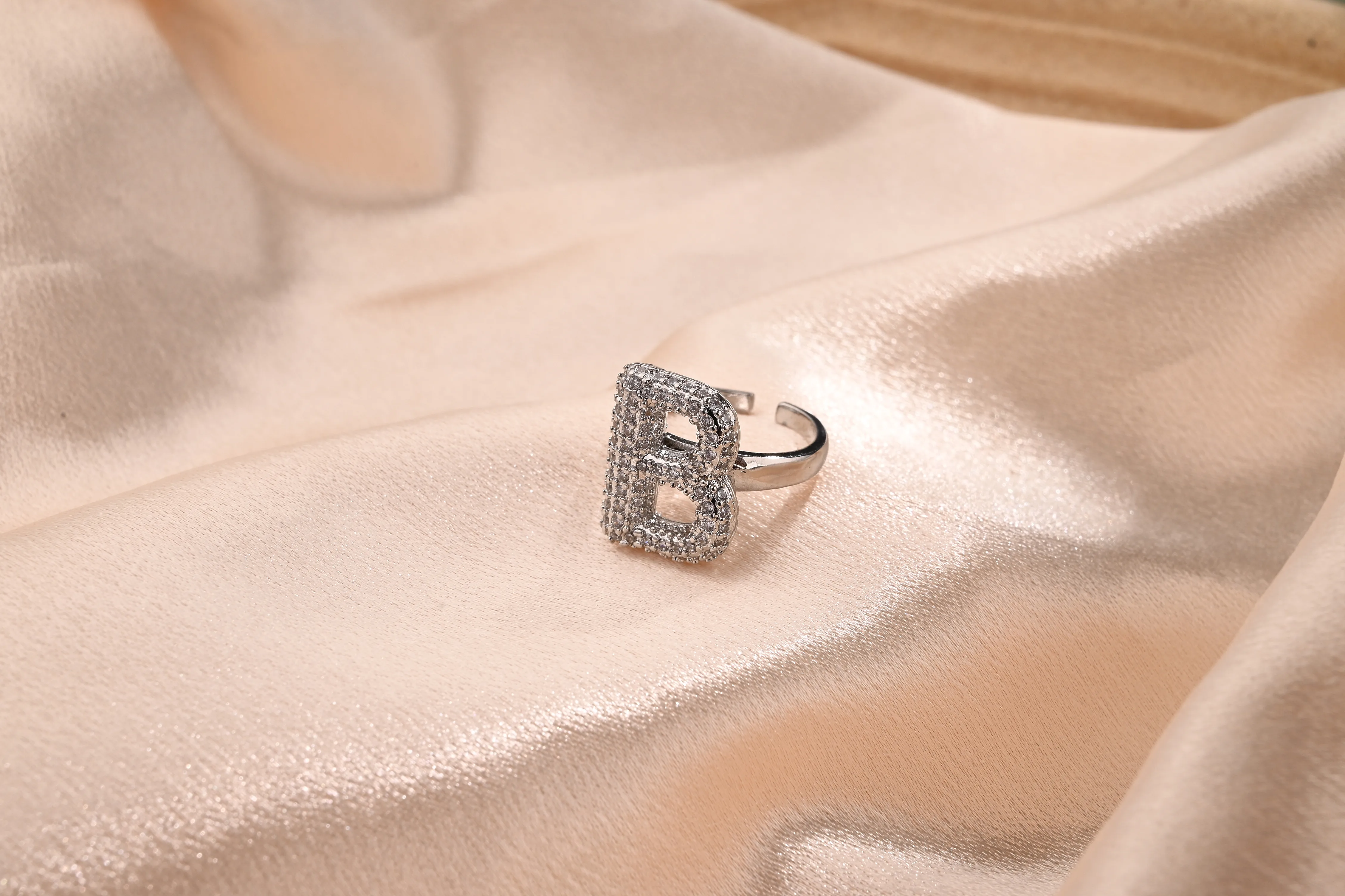 Letter Casual Vacation Zircon Copper 18K Gold Plated Open Rings Polishing Inlay display picture 3