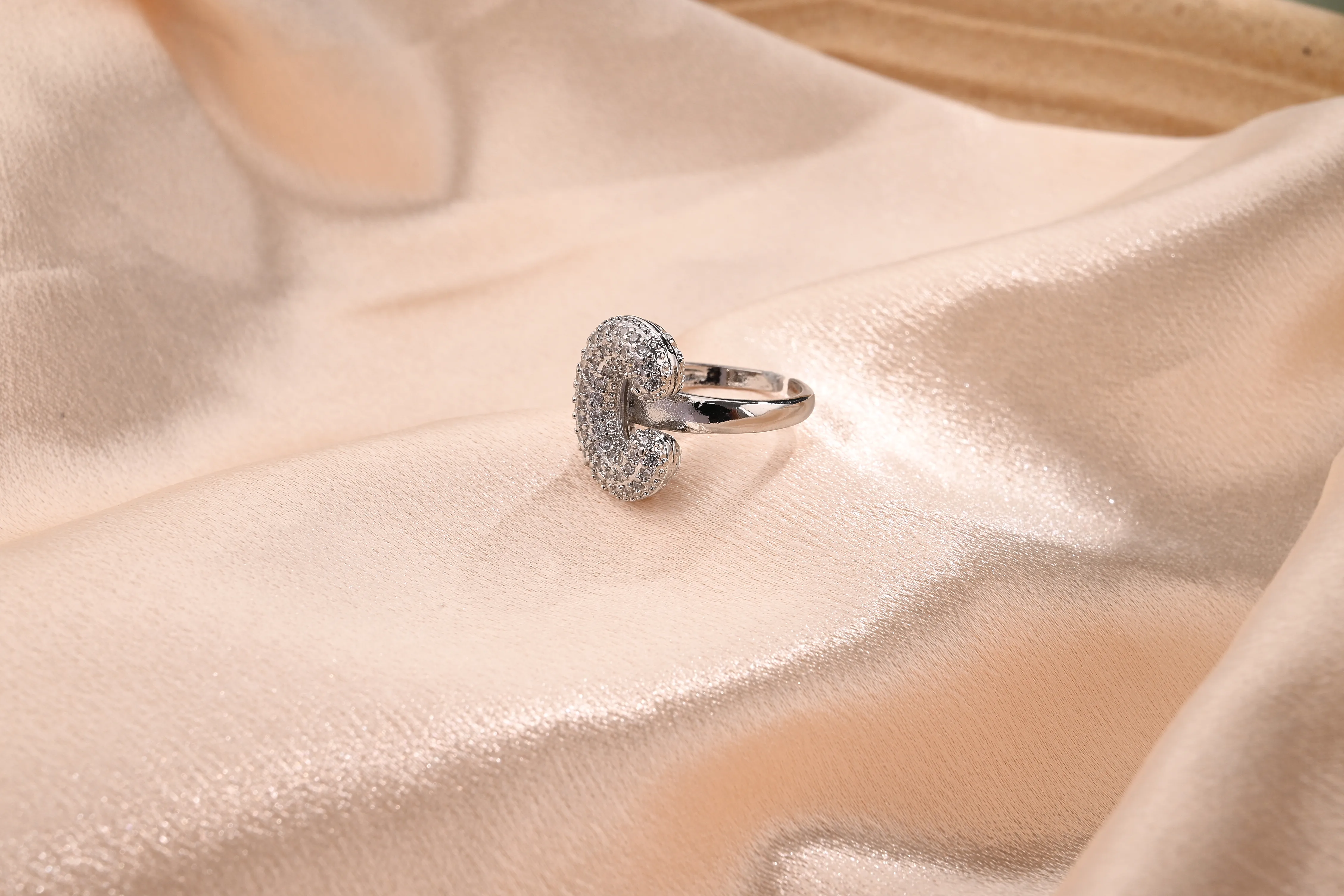 Letter Casual Vacation Zircon Copper 18K Gold Plated Open Rings Polishing Inlay display picture 4