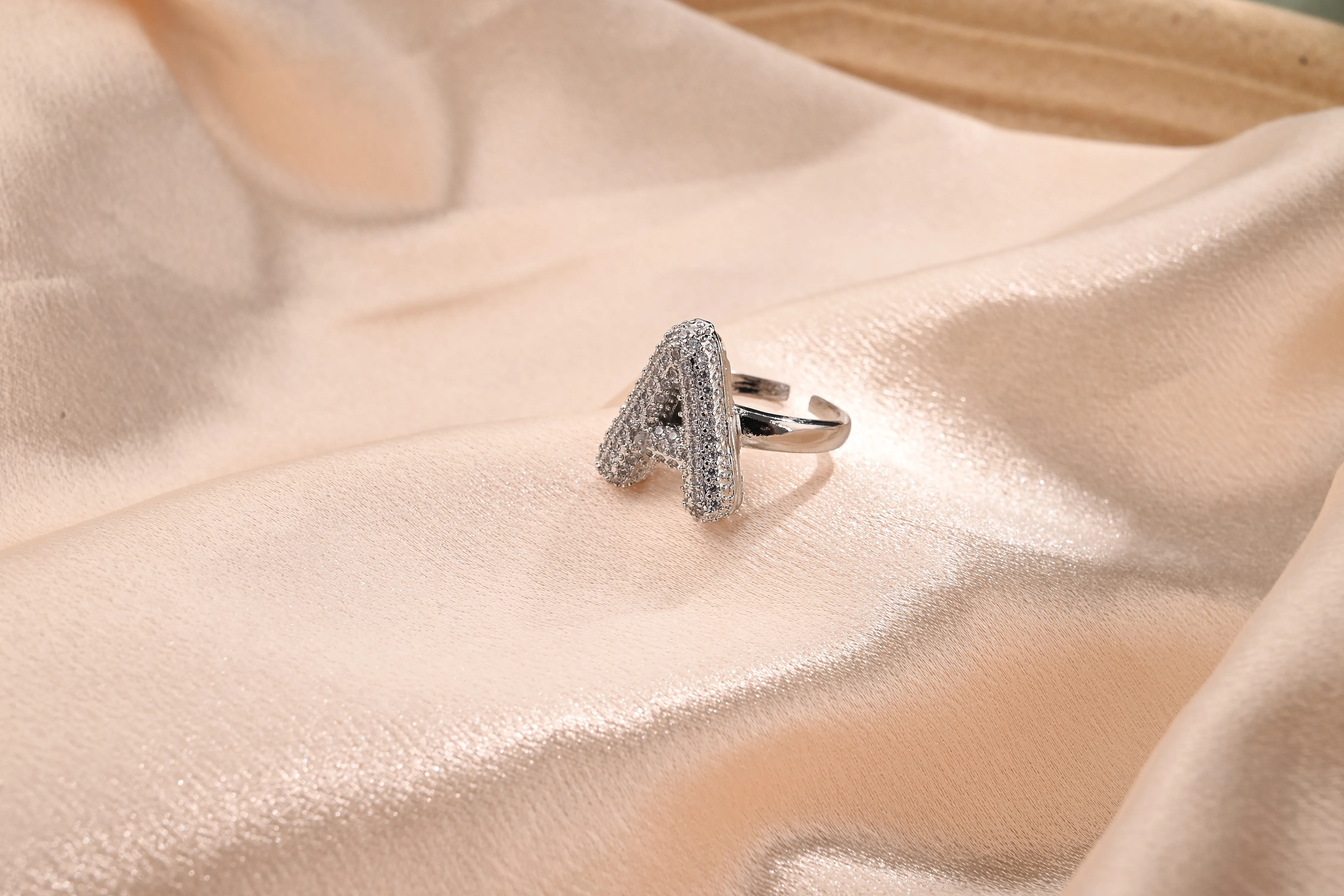 Letter Casual Vacation Zircon Copper 18K Gold Plated Open Rings Polishing Inlay display picture 2