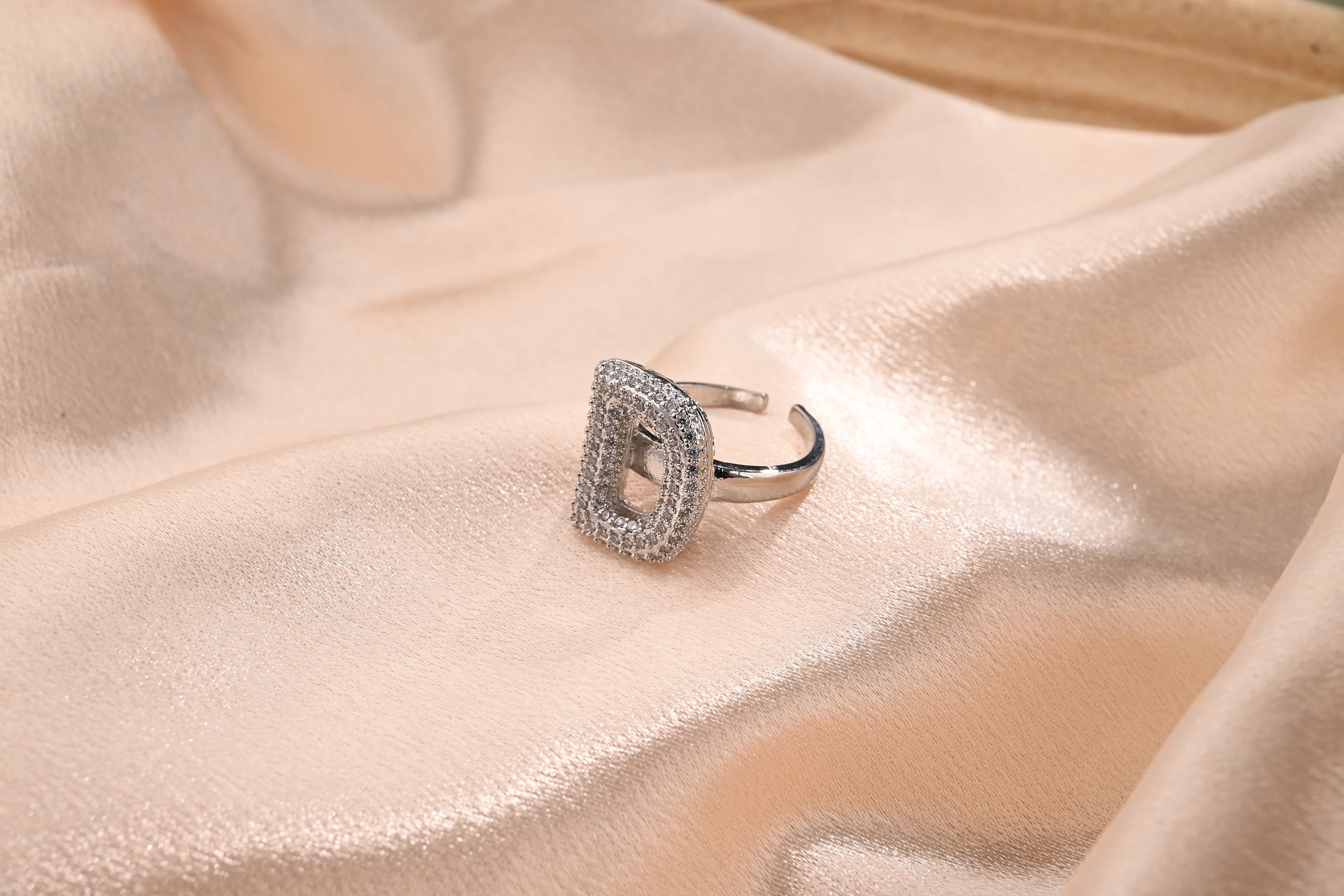 Letter Casual Vacation Zircon Copper 18K Gold Plated Open Rings Polishing Inlay display picture 5