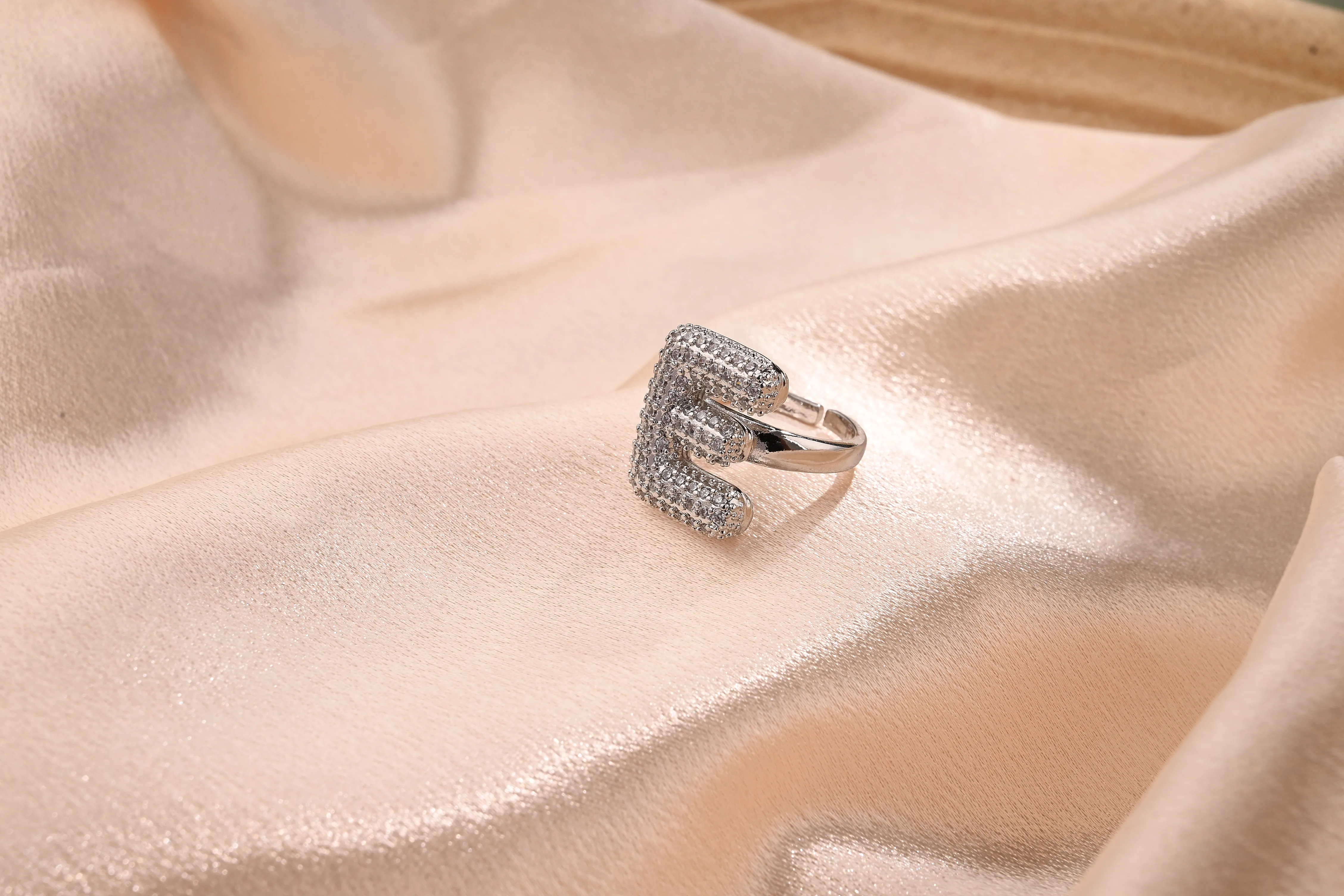Letter Casual Vacation Zircon Copper 18K Gold Plated Open Rings Polishing Inlay display picture 6