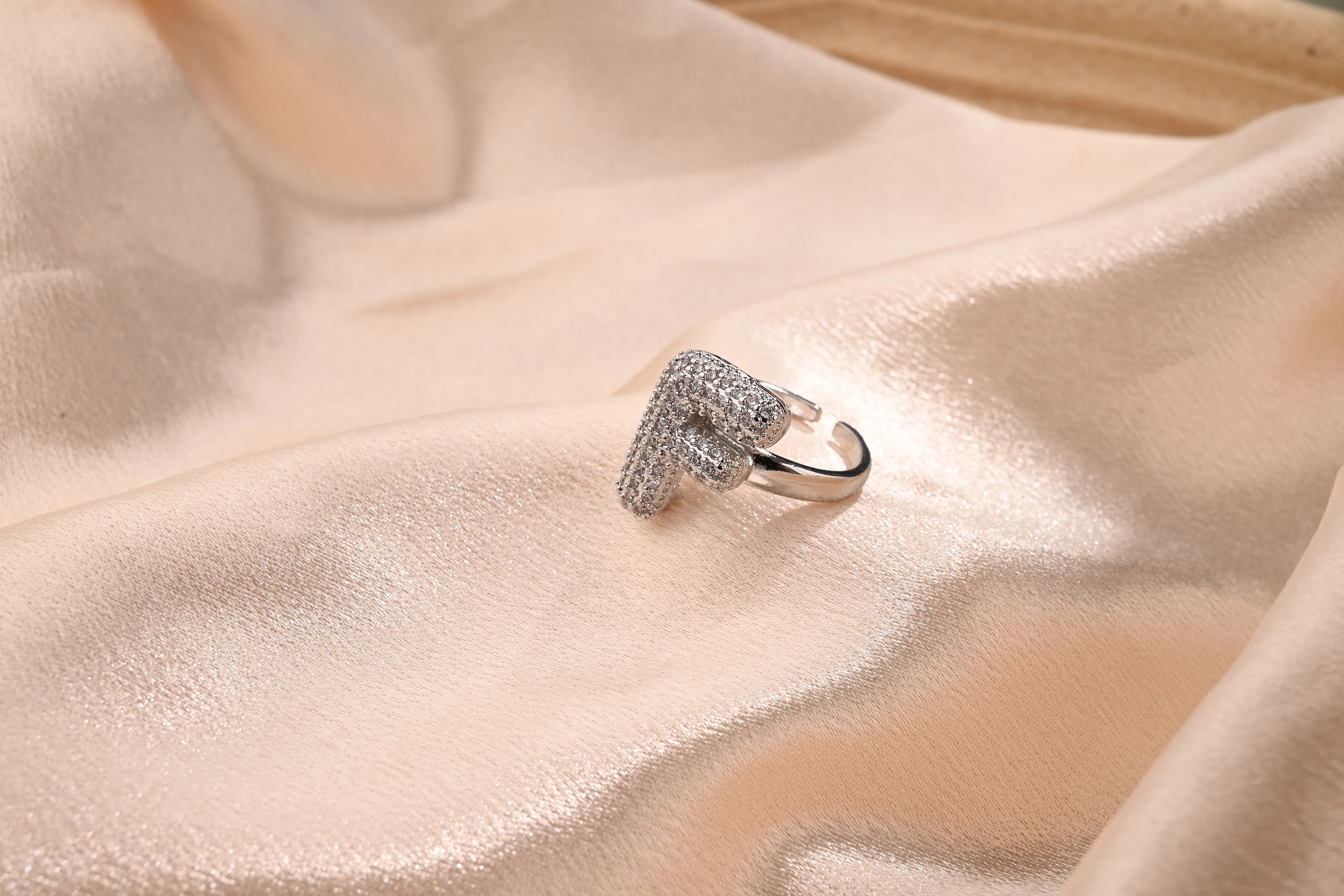 Letter Casual Vacation Zircon Copper 18K Gold Plated Open Rings Polishing Inlay display picture 7