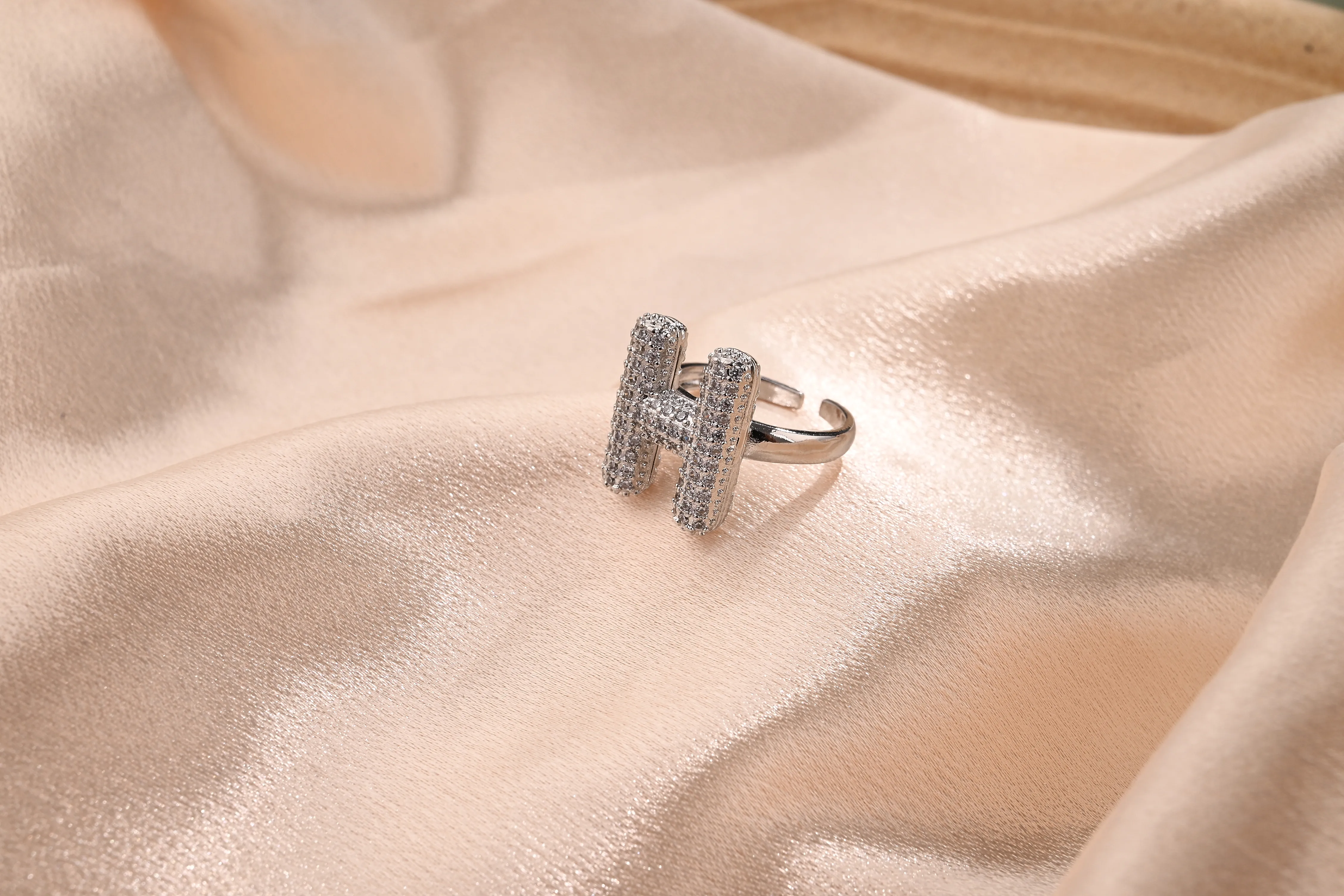 Letter Casual Vacation Zircon Copper 18K Gold Plated Open Rings Polishing Inlay display picture 9