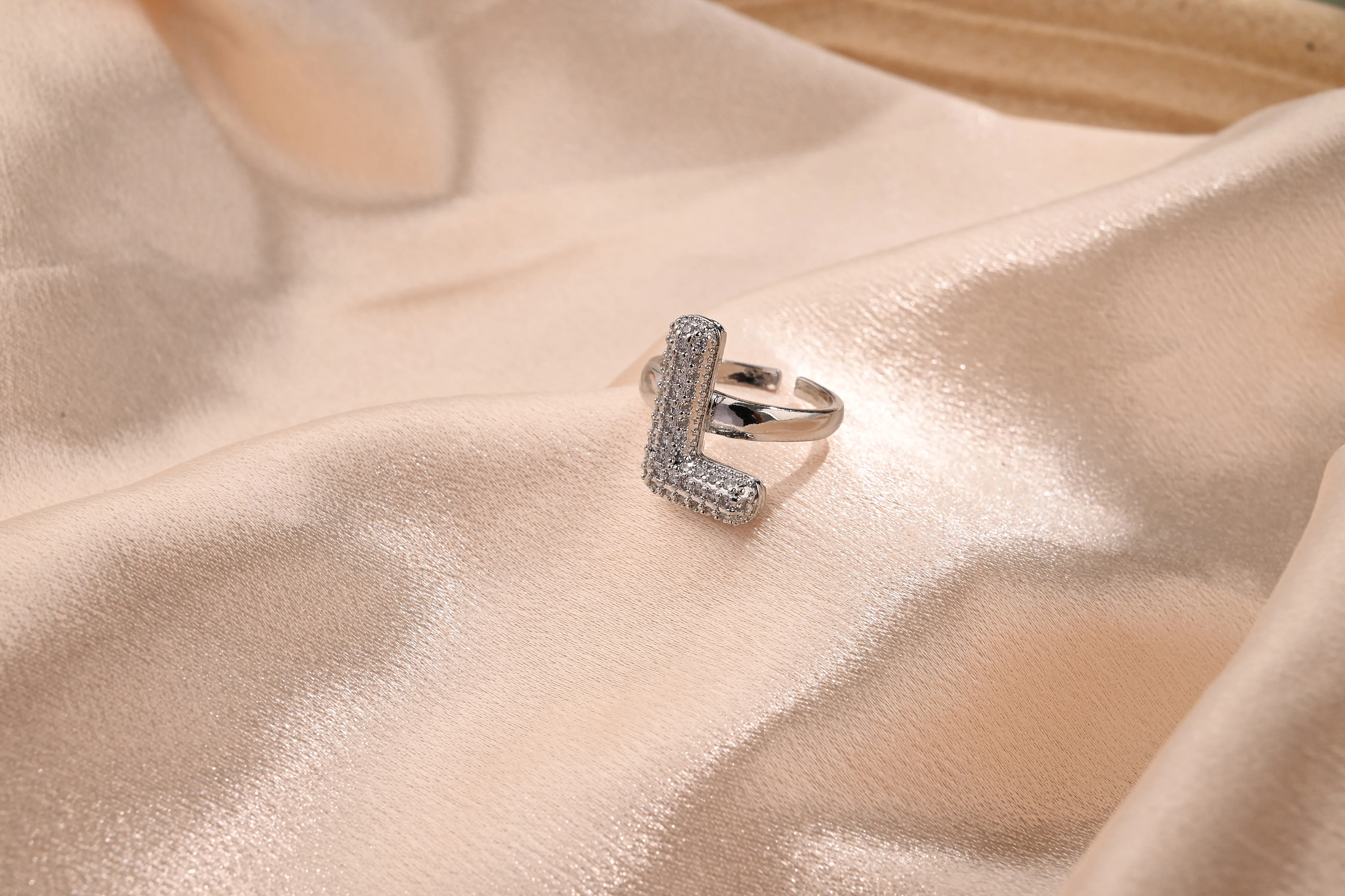 Letter Casual Vacation Zircon Copper 18K Gold Plated Open Rings Polishing Inlay display picture 13