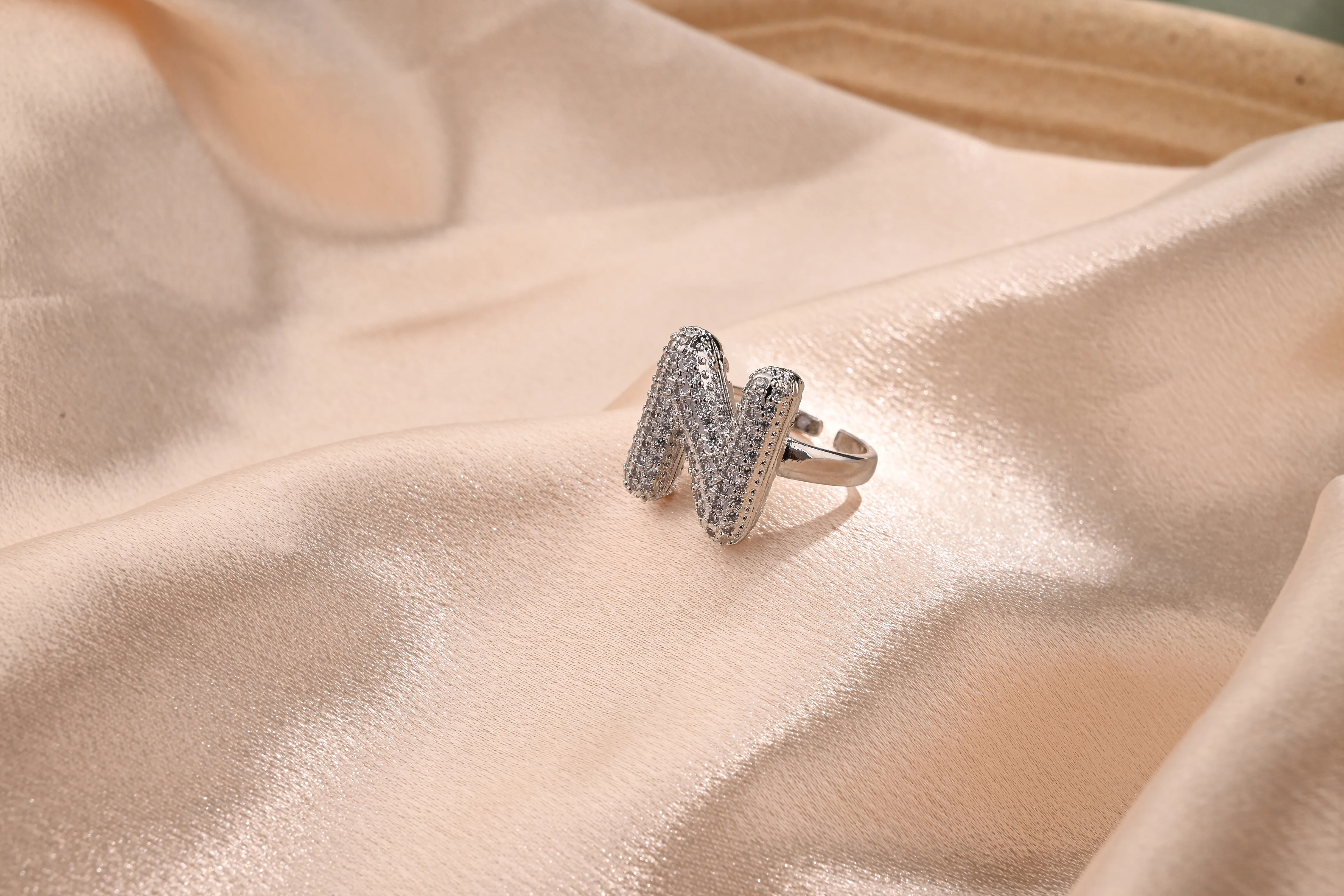 Letter Casual Vacation Zircon Copper 18K Gold Plated Open Rings Polishing Inlay display picture 15