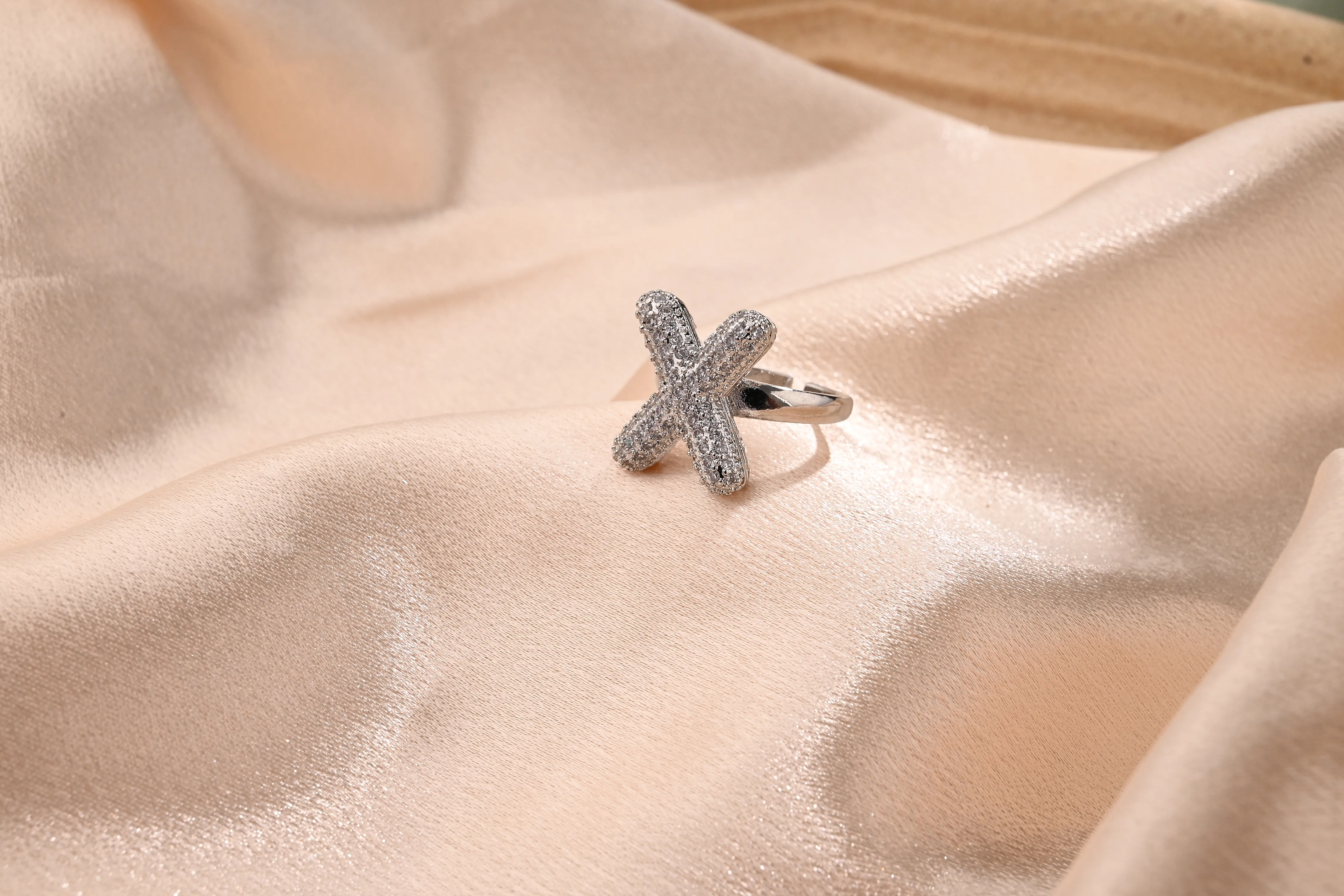 Letter Casual Vacation Zircon Copper 18K Gold Plated Open Rings Polishing Inlay display picture 25
