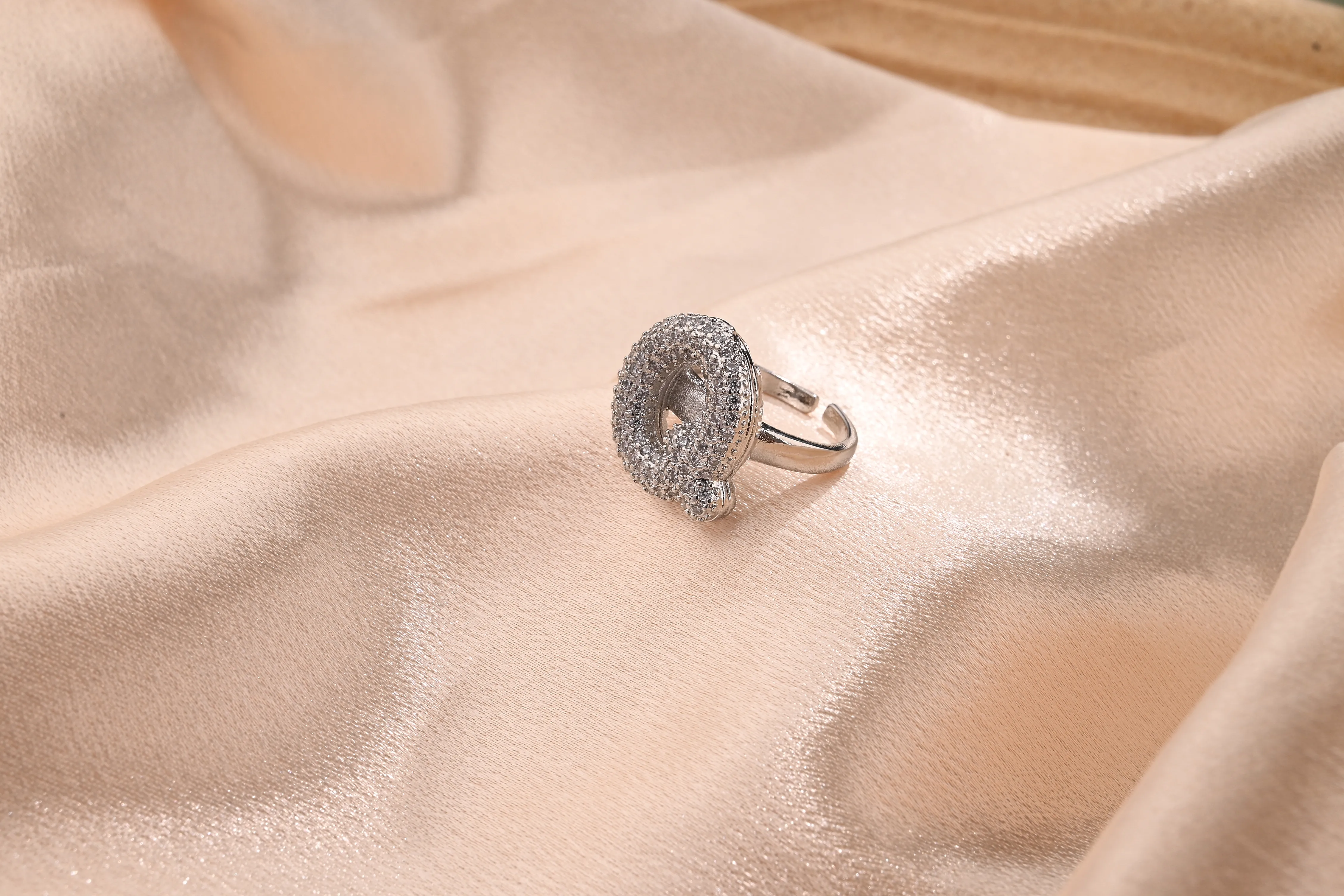 Letter Casual Vacation Zircon Copper 18K Gold Plated Open Rings Polishing Inlay display picture 18