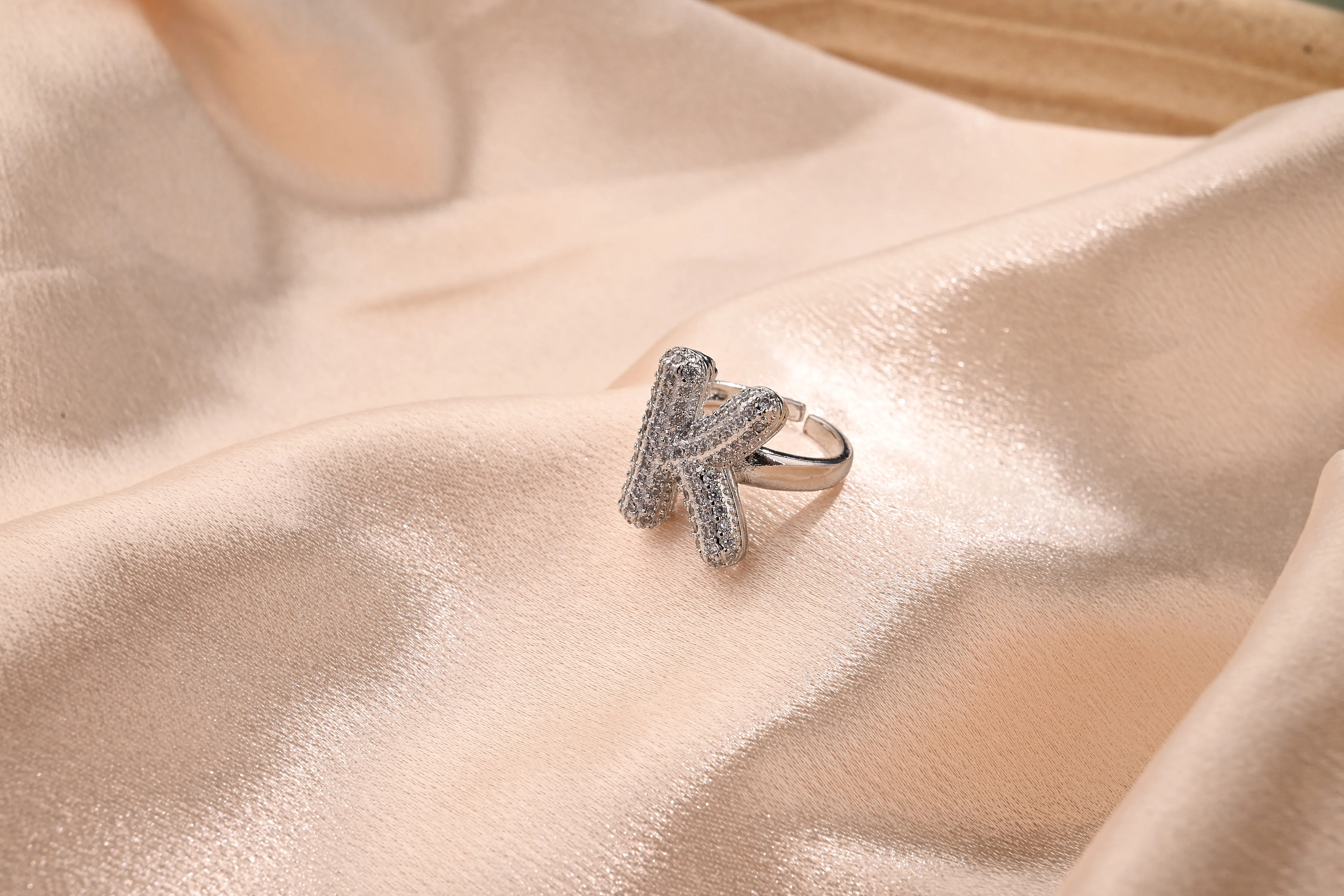 Letter Casual Vacation Zircon Copper 18K Gold Plated Open Rings Polishing Inlay display picture 12