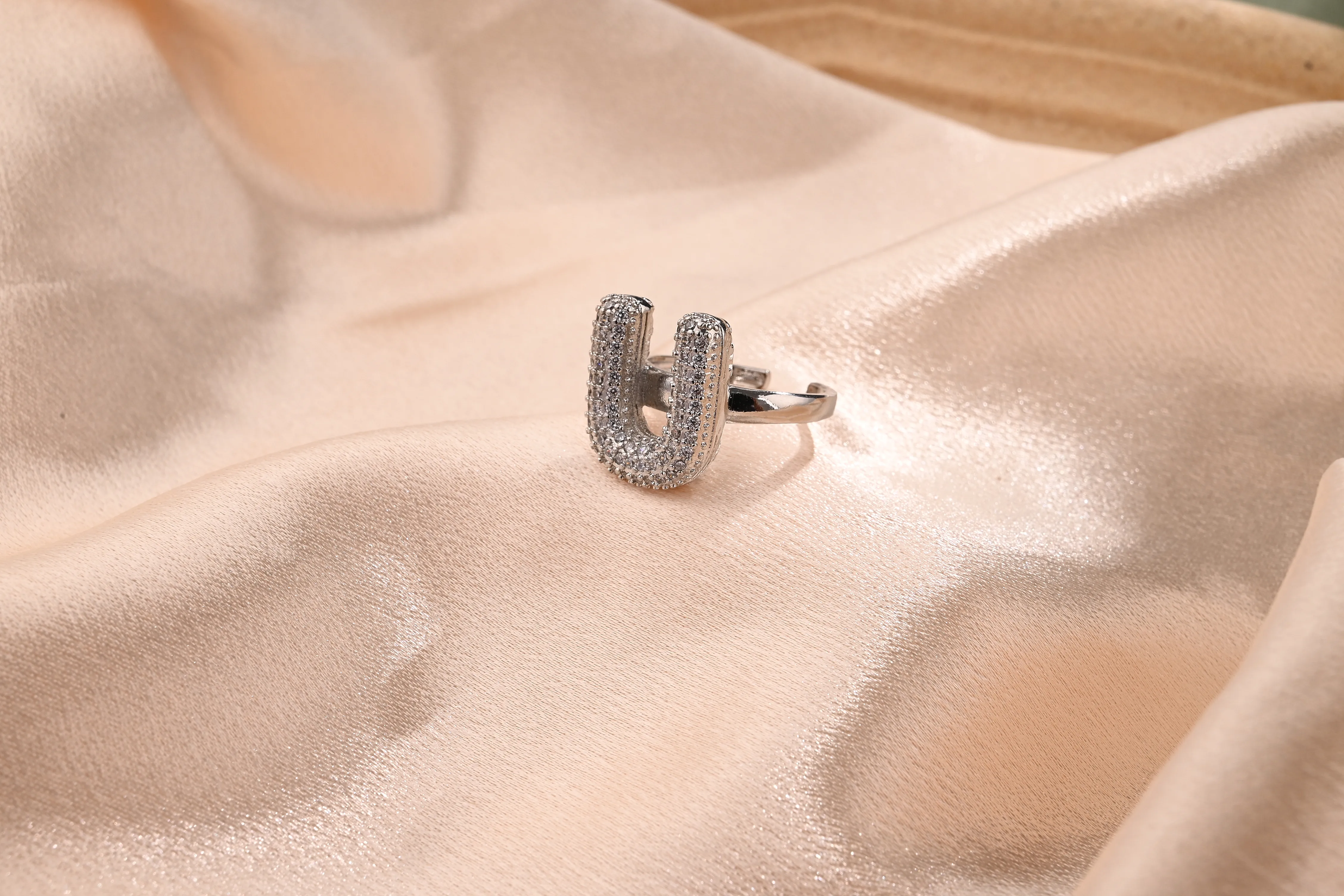 Letter Casual Vacation Zircon Copper 18K Gold Plated Open Rings Polishing Inlay display picture 22