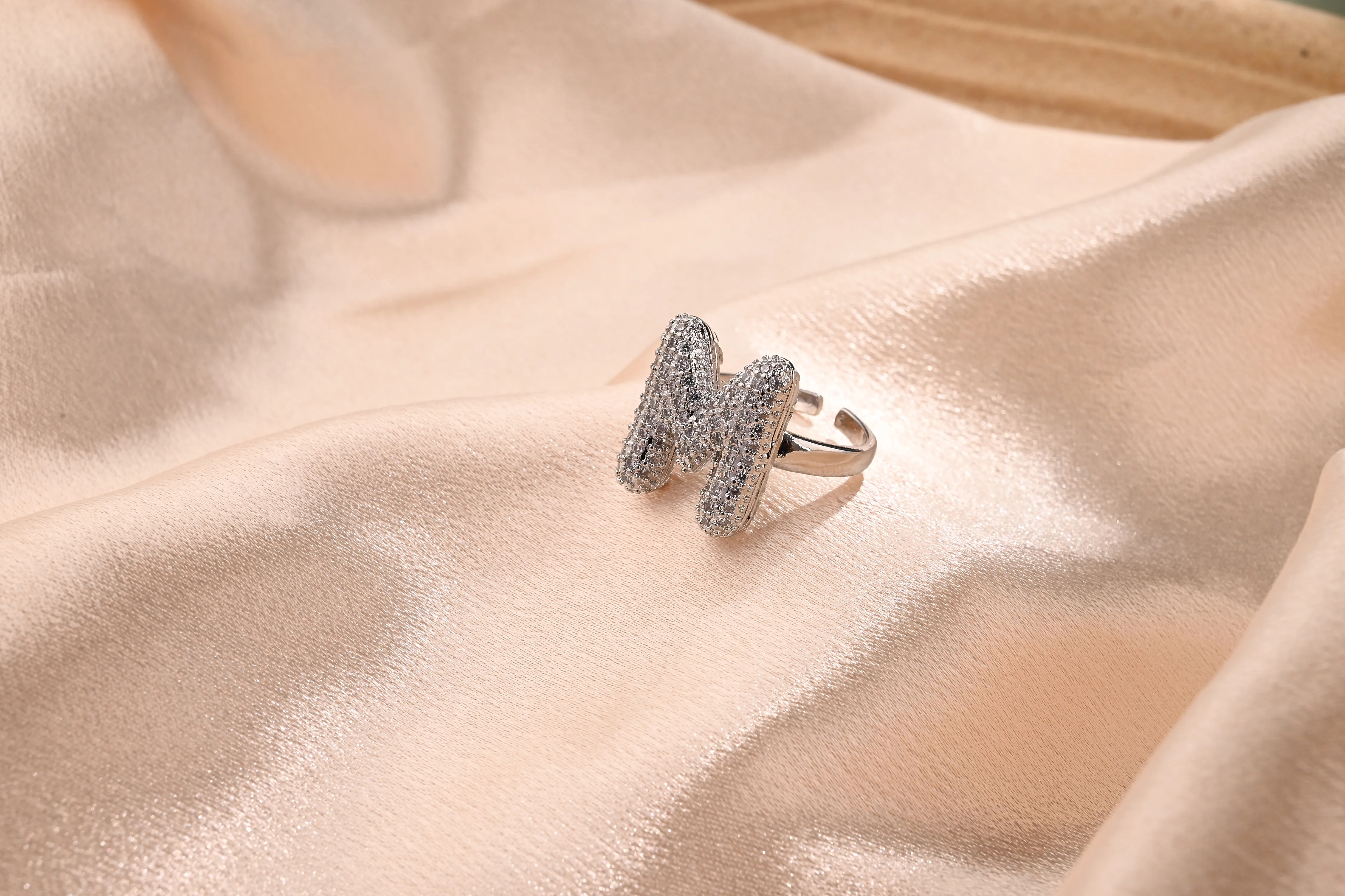 Letter Casual Vacation Zircon Copper 18K Gold Plated Open Rings Polishing Inlay display picture 14