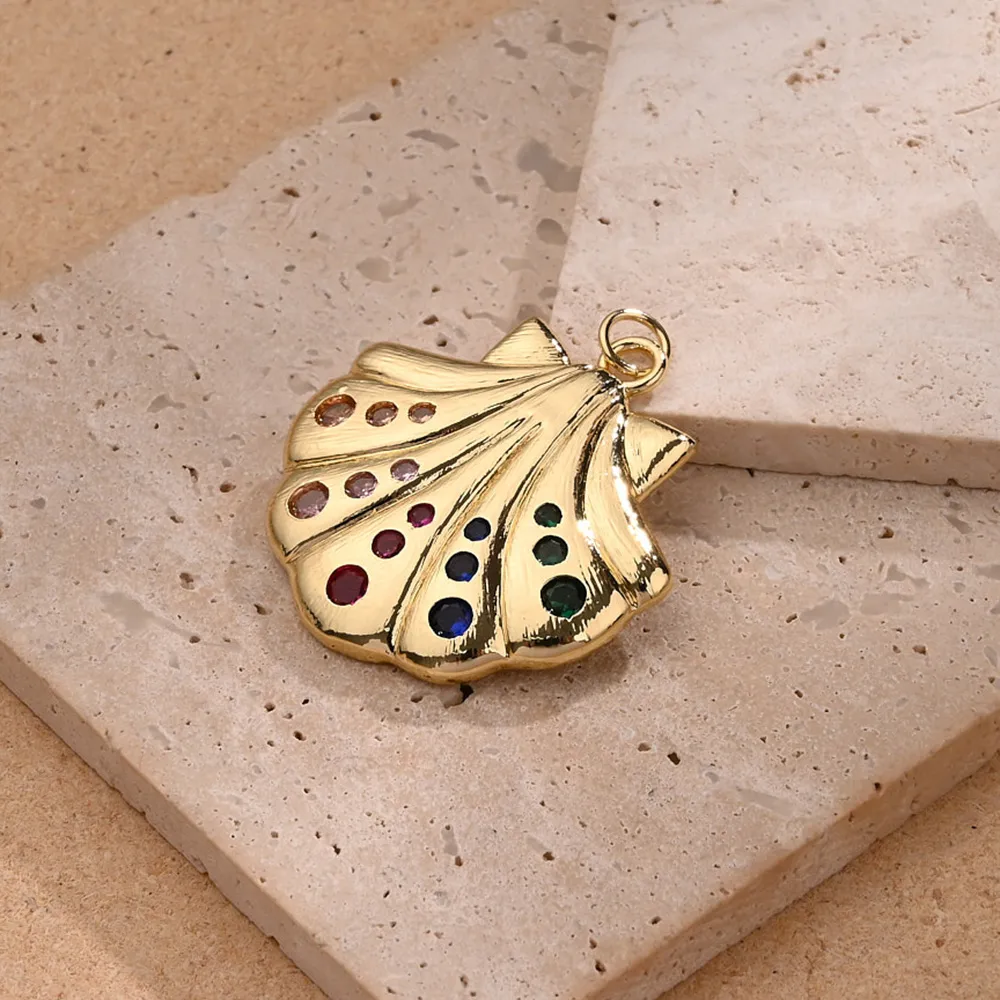 1 Pc/Package Zircon Copper 18K Gold Plated Polished Shell Pendant display picture 2