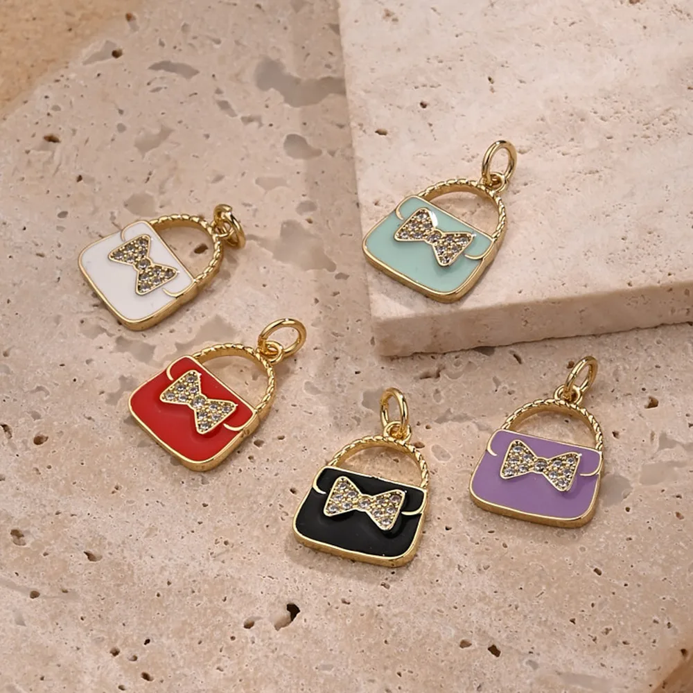 1 Pc/Package Zircon Copper 18K Gold Plated Polished Handbag Bow Knot Pendant display picture 1