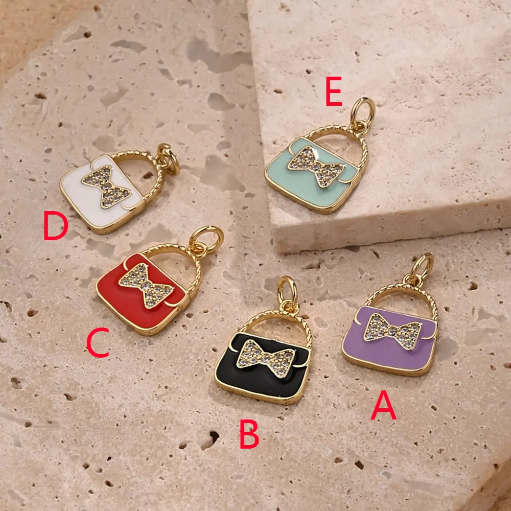 1 Pc/paquet Zircon Le Cuivre Plaqué Or 18K Brillant Sac À Main Noeud D'Arc Pendentif display picture 2