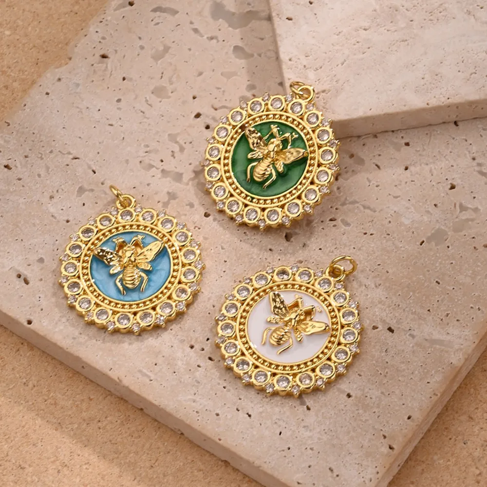 1 Pc/Package Zircon Copper 18K Gold Plated Polished Bee Pendant display picture 1