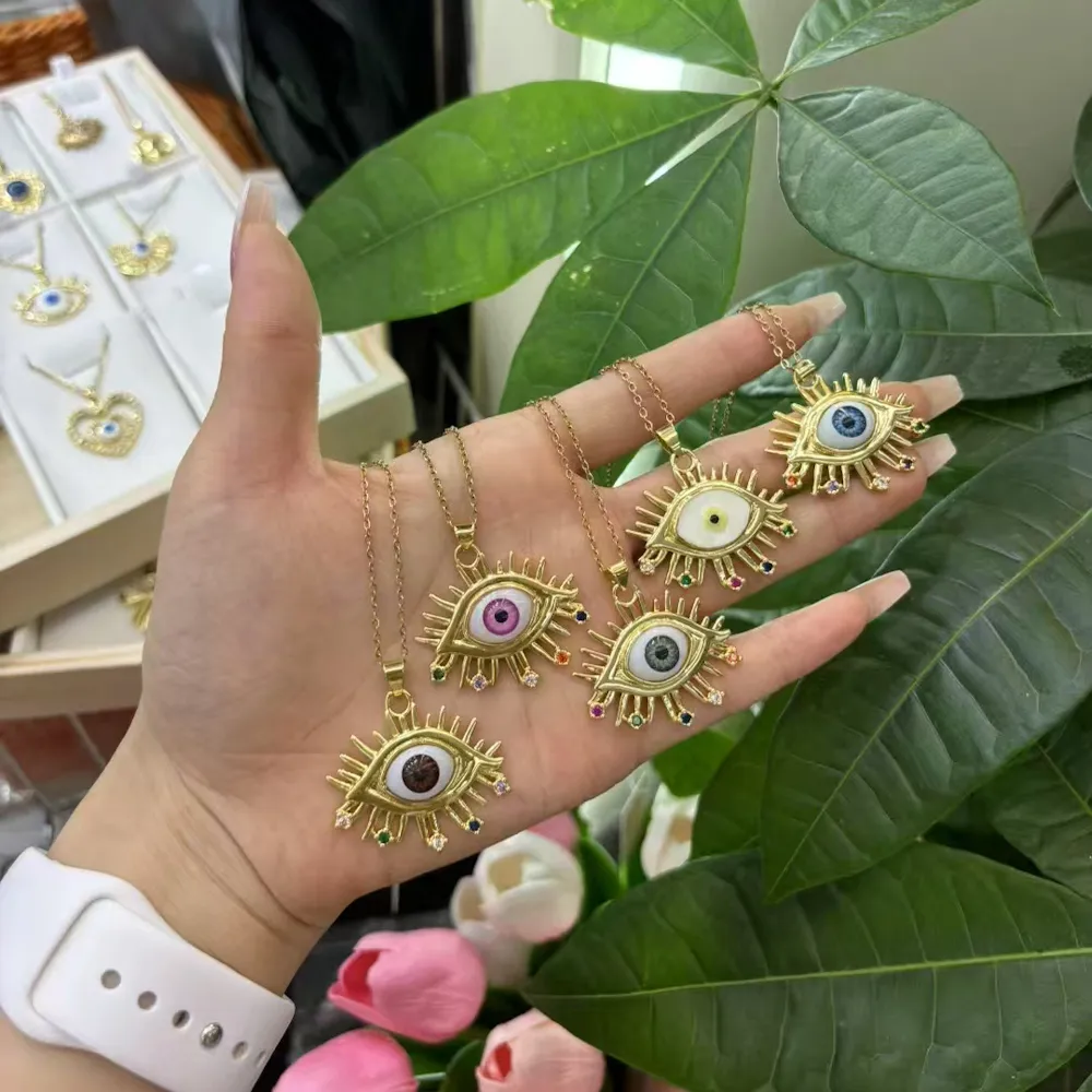 Devil's Eye Casual Vacation Novelty Zircon Copper Pendant Necklace Enamel Inlay Lobster Trigger Clasp Closure display picture 2