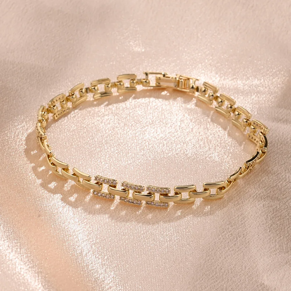 Simple Solid Color Hip-Hop Simple Style Streetwear Zircon Copper 18K Gold Plated White Gold Plated Bracelets Handmade Polishing Plating Snap Button display picture 4