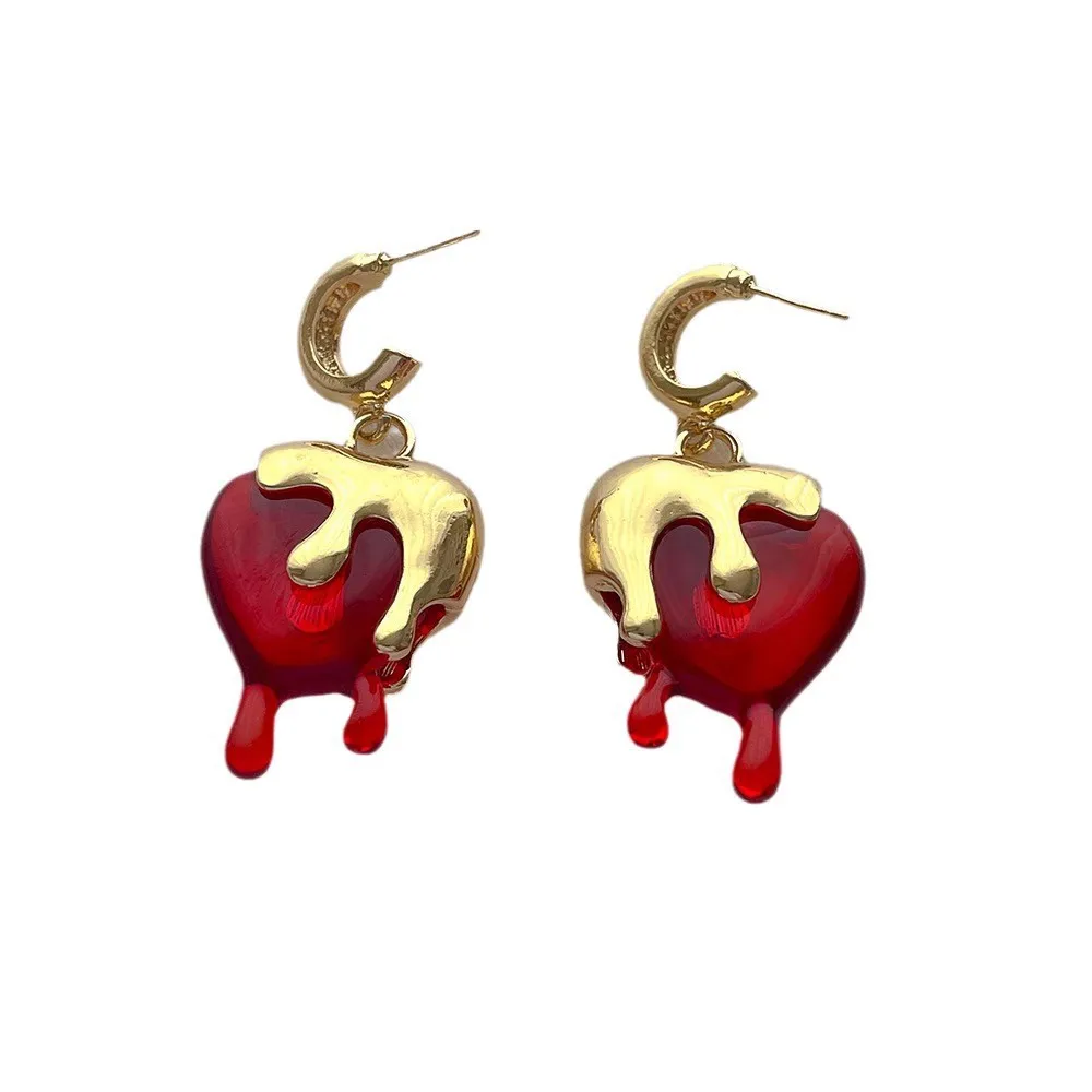 Pendientes De Corazón De Lava Dorada En Forma De Corazón De Estilo Europeo Y Americano A La Moda Para Mujer, Gotas Para Los Oídos De Lujo Con Forma De Corazón Con Luz Personalizada Y Exagerada display picture 6