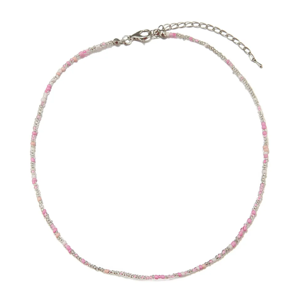 New Style Sweet Dopamine Small Rice-Shaped Beads Beaded Necklace Girly Style Rainbow Color Glass Beads Necklace Wholesale Women display picture 2