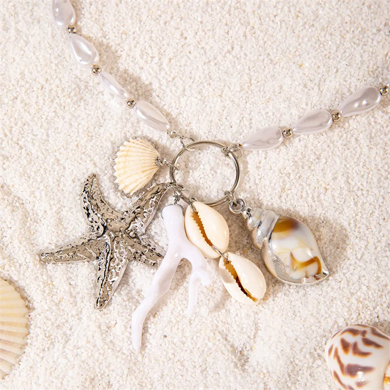 Ornament Bohemian Beach Shell Conch Sunflower Necklace Imitation Pearl Starfish Conch Pendant display picture 24