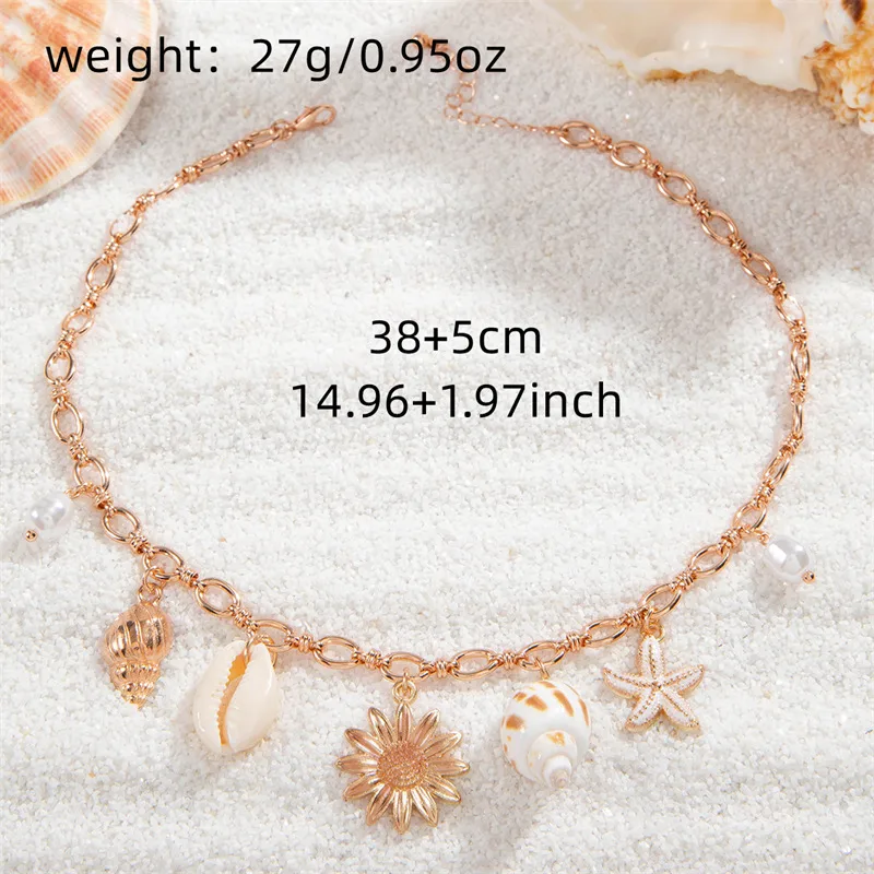 Ornament Bohemian Beach Shell Conch Sunflower Necklace Imitation Pearl Starfish Conch Pendant display picture 1
