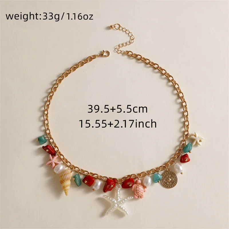 Ornament Bohemian Beach Shell Conch Sunflower Necklace Imitation Pearl Starfish Conch Pendant display picture 2