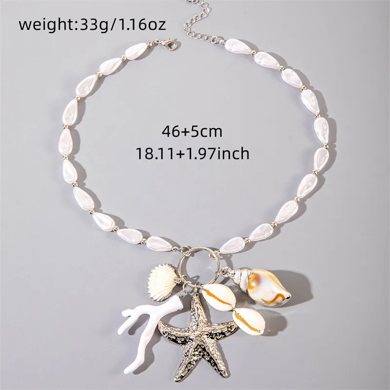 Ornament Bohemian Beach Shell Conch Sunflower Necklace Imitation Pearl Starfish Conch Pendant display picture 3
