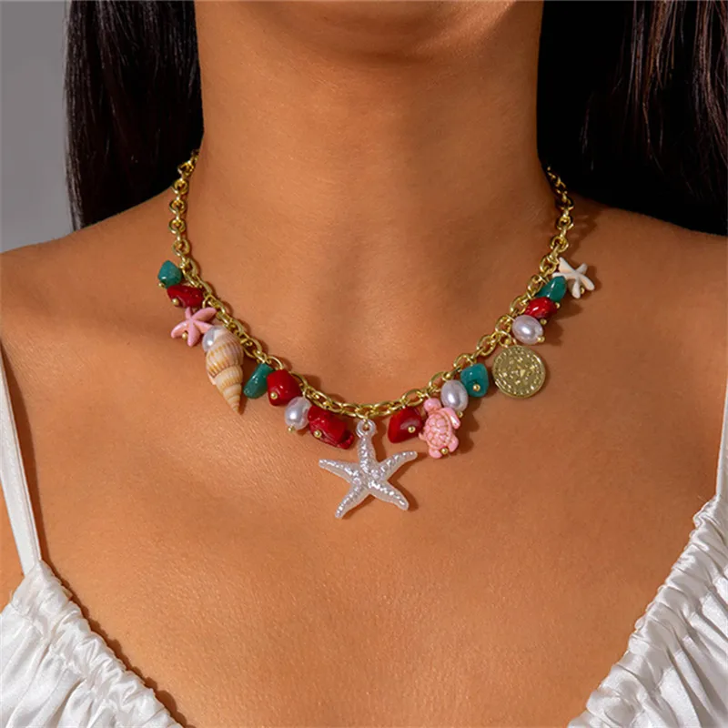 Ornament Bohemian Beach Shell Conch Sunflower Necklace Imitation Pearl Starfish Conch Pendant display picture 10