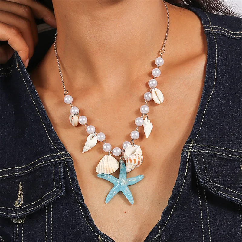 Ornament Bohemian Beach Shell Conch Sunflower Necklace Imitation Pearl Starfish Conch Pendant display picture 11
