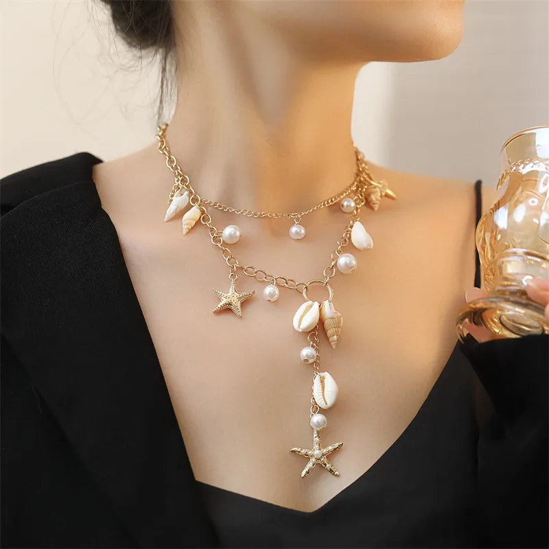 Ornament Bohemian Beach Shell Conch Sunflower Necklace Imitation Pearl Starfish Conch Pendant display picture 15