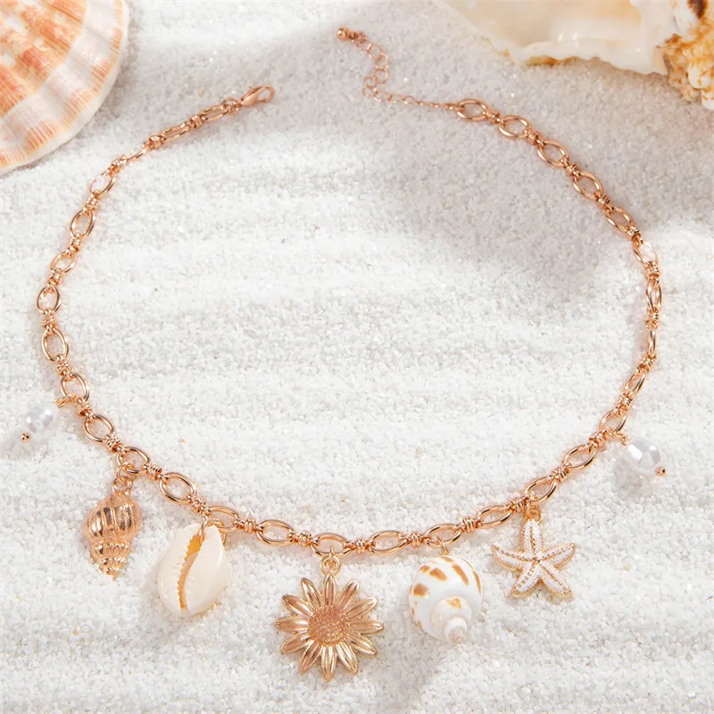Ornament Bohemian Beach Shell Conch Sunflower Necklace Imitation Pearl Starfish Conch Pendant display picture 20