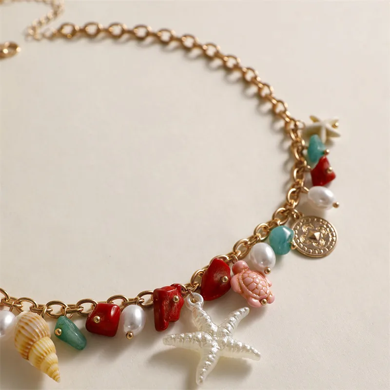 Ornament Bohemian Beach Shell Conch Sunflower Necklace Imitation Pearl Starfish Conch Pendant display picture 21