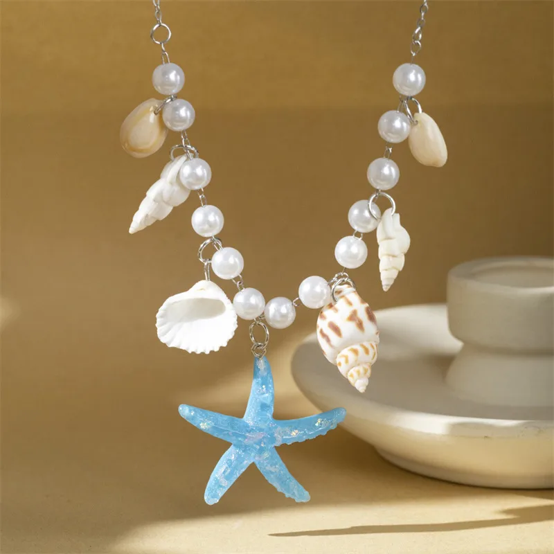 Ornament Bohemian Beach Shell Conch Sunflower Necklace Imitation Pearl Starfish Conch Pendant display picture 22