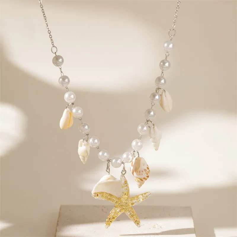 Ornament Bohemian Beach Shell Conch Sunflower Necklace Imitation Pearl Starfish Conch Pendant display picture 23