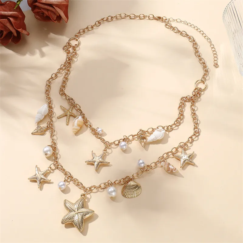 Ornament Bohemian Beach Shell Conch Sunflower Necklace Imitation Pearl Starfish Conch Pendant display picture 25