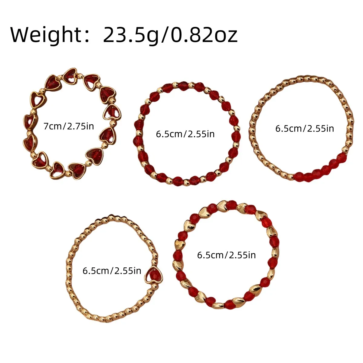 Hot Sale Bohemian Red Heart Bracelet Five-Piece Set Valentine's Day Beaded Red Heart Mantra Stacking Bracelet For Women display picture 1
