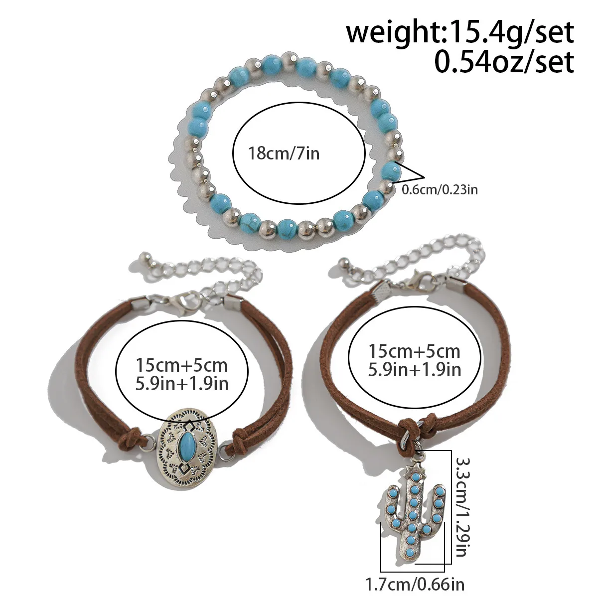 Ethnic Style Retro Turquoise Cowboy Hat Bracelet Suit Personality Multi-Element Snake Bone Chain Bracelet display picture 1