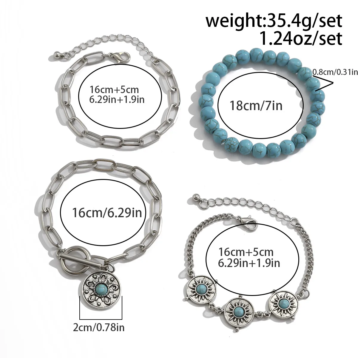 Ethnic Style Retro Turquoise Cowboy Hat Bracelet Suit Personality Multi-Element Snake Bone Chain Bracelet display picture 2